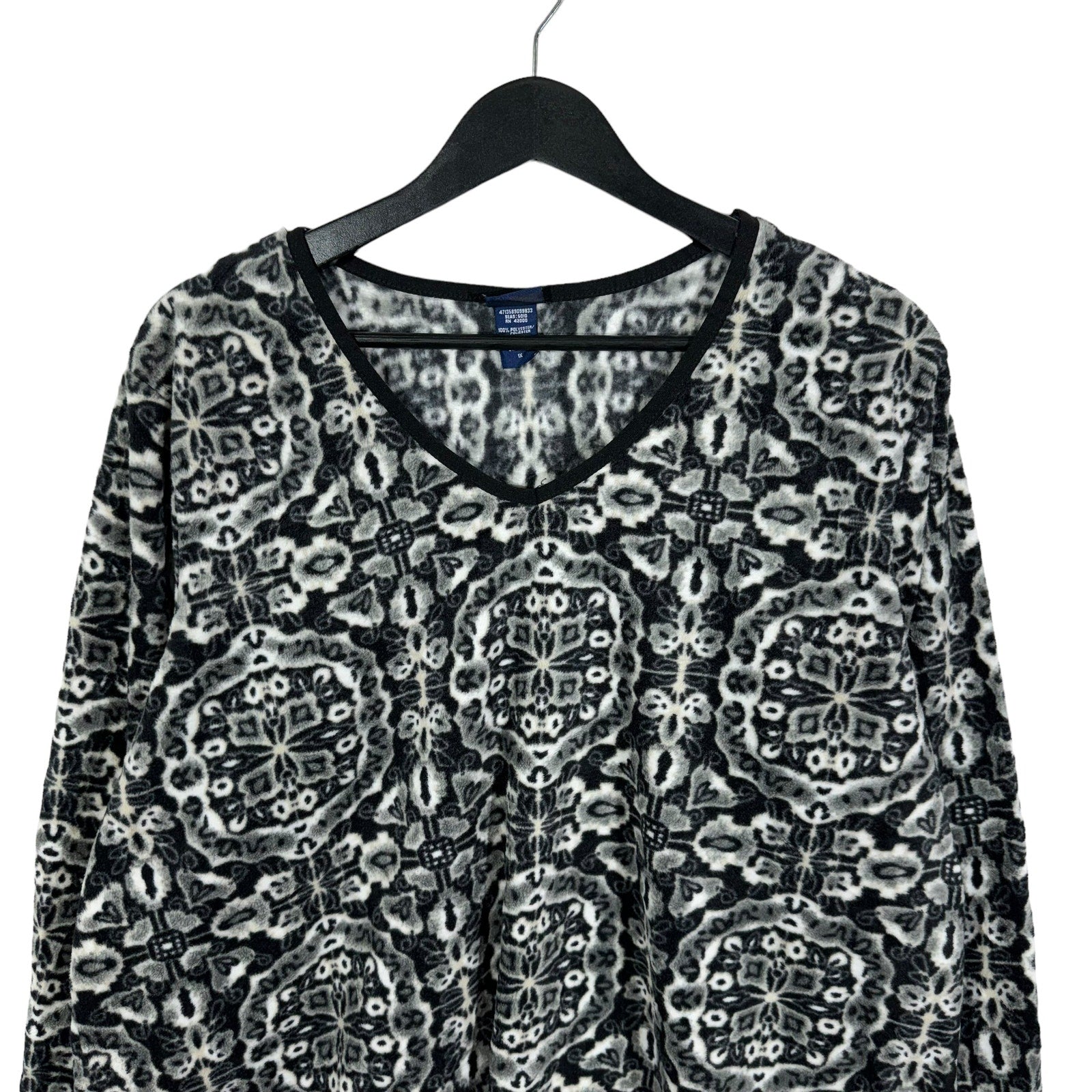 Collection of Womens Kaleidoscope Pattern V-Neck Fleece Sweater in a gallery layout