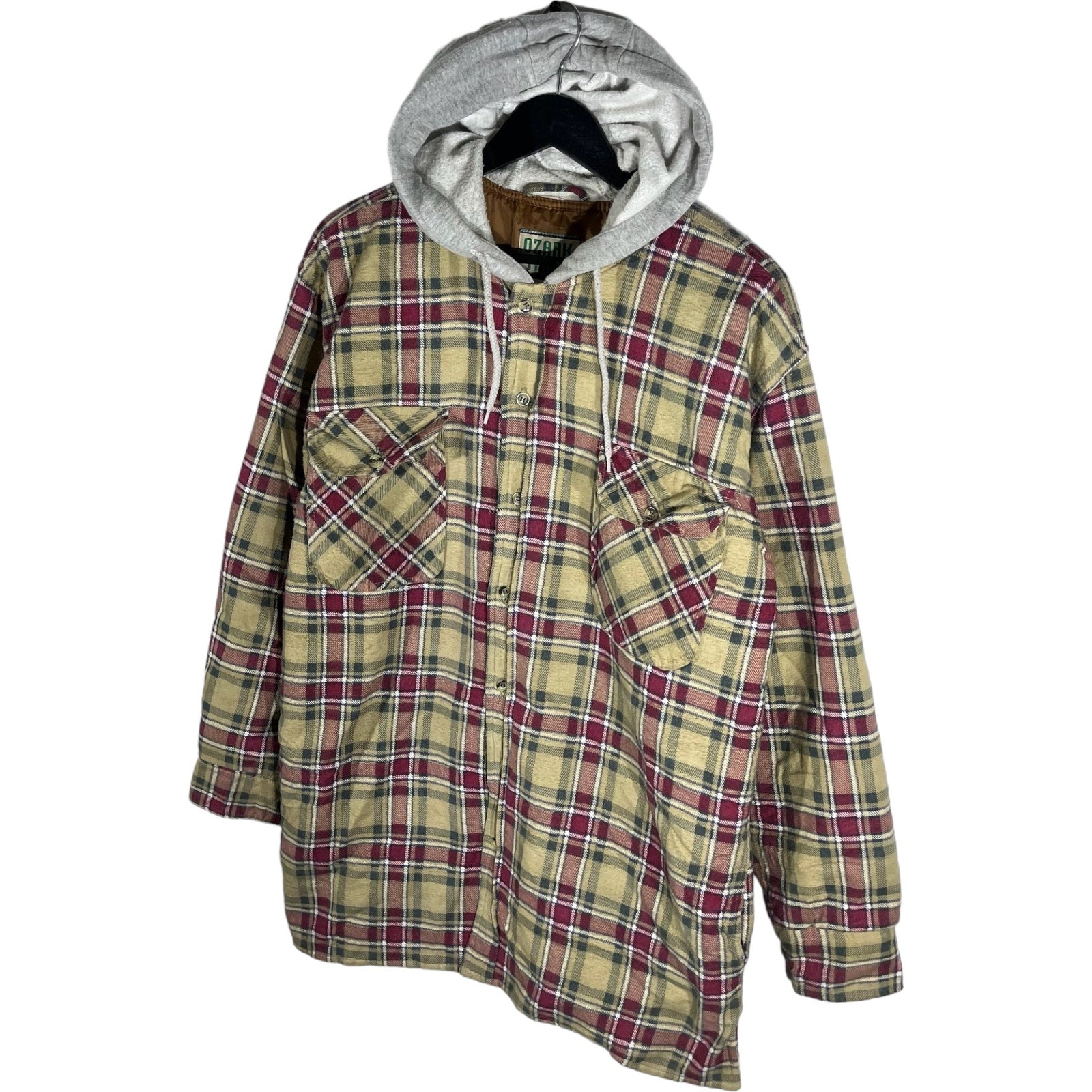 Collection of Ozark Trail Plaid Button Down Flannel Hoodie in a gallery layout