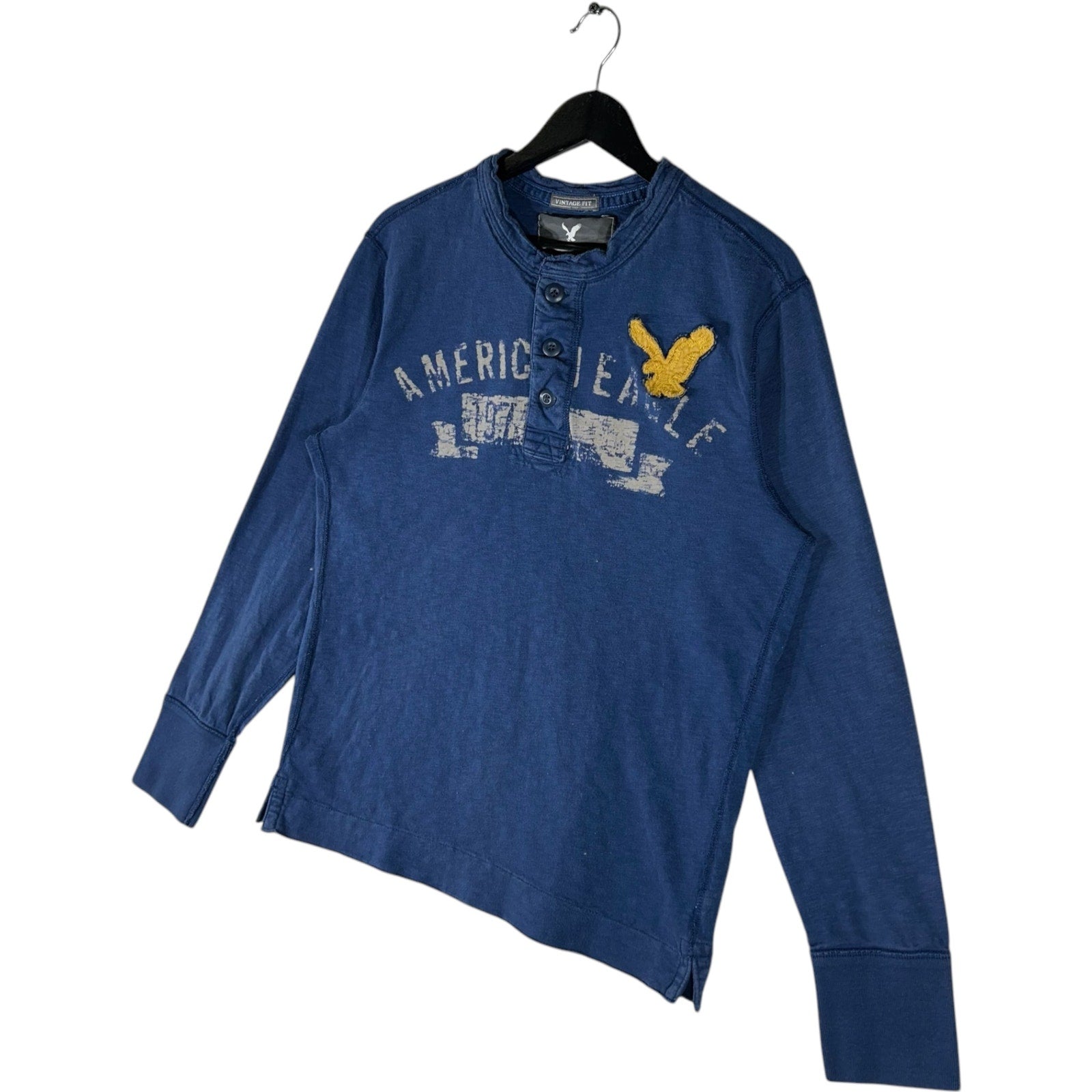 Collection of American Eagle Patch Spell Out Henley Long Sleeve in a gallery layout