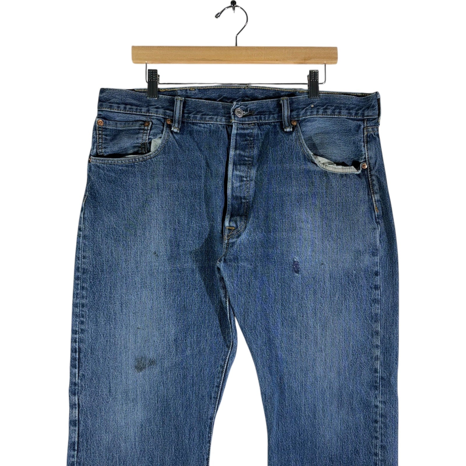 Collection of Levi's 501 5 Pocket Denim Straight Leg Jeans 38x32 in a gallery layout