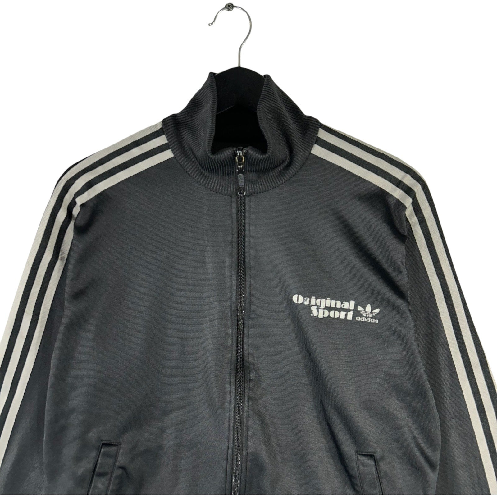 Collection of Adidas Front and Back Spellout Track Full Zip Windbreaker in a gallery layout
