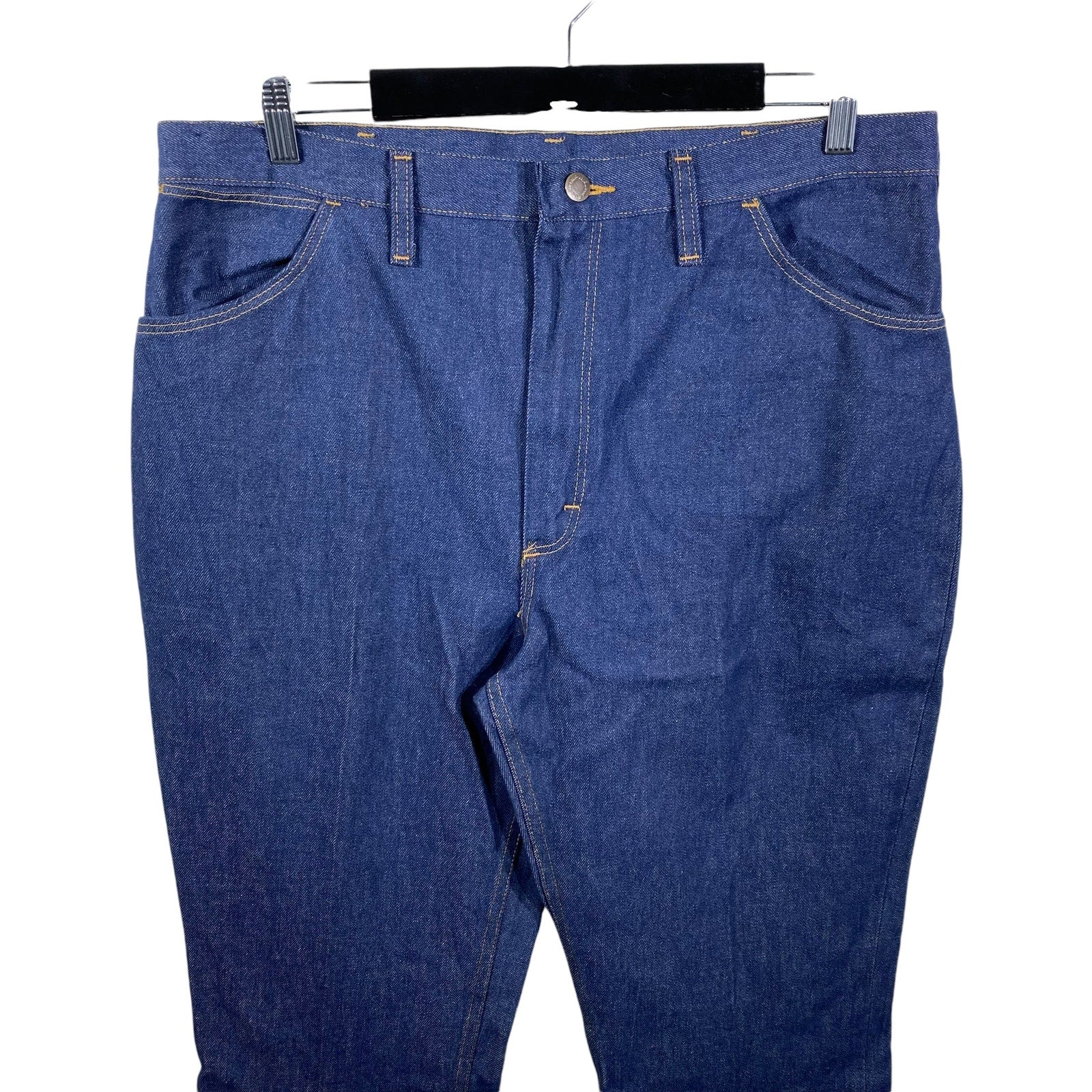 Collection of Wrangler Regular Fit Flared Denim Jeans 38 x 33 in a gallery layout