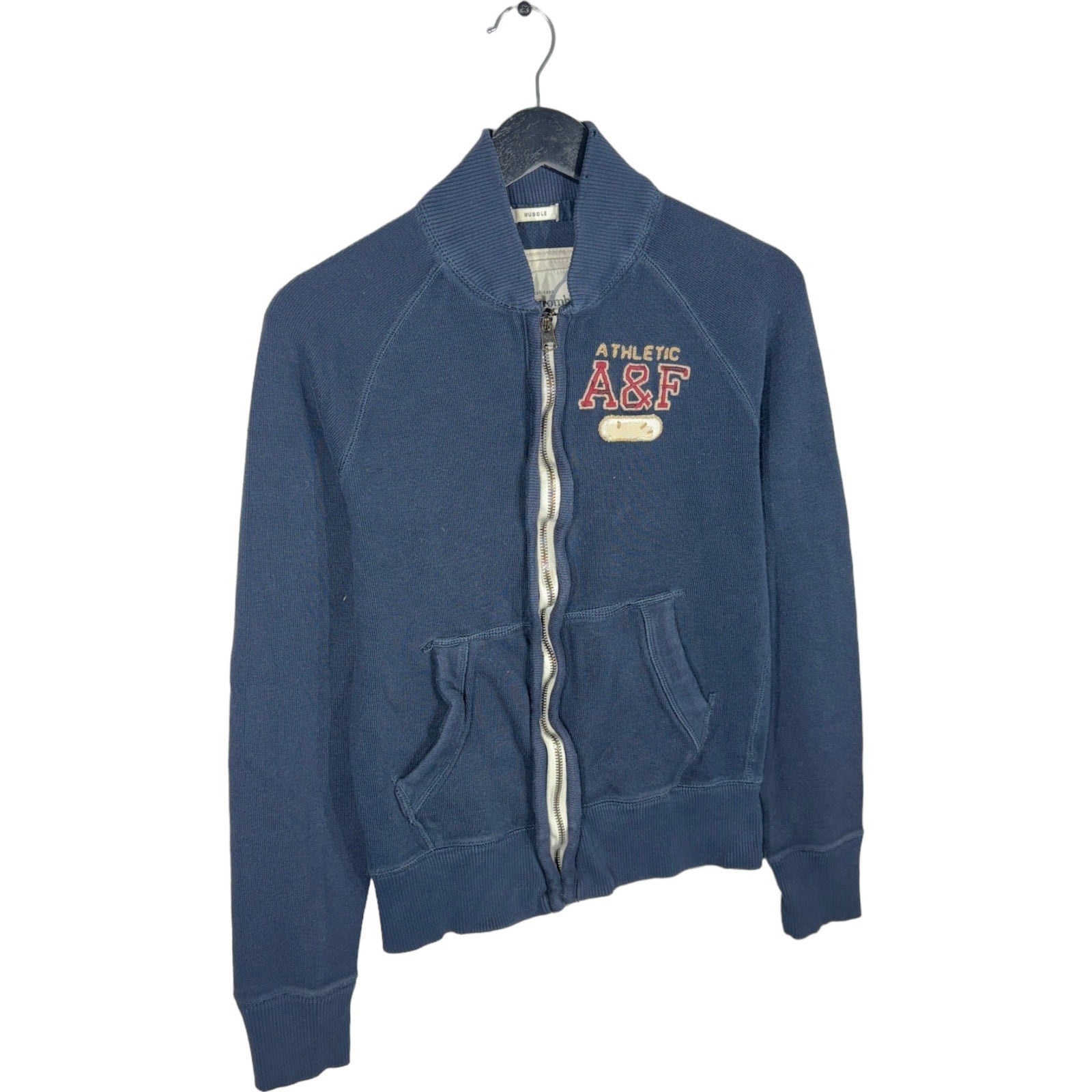 Collection of Abercrombie & Fitch Muscle Fit Full Zip Cotton Knit Jacket in a gallery layout