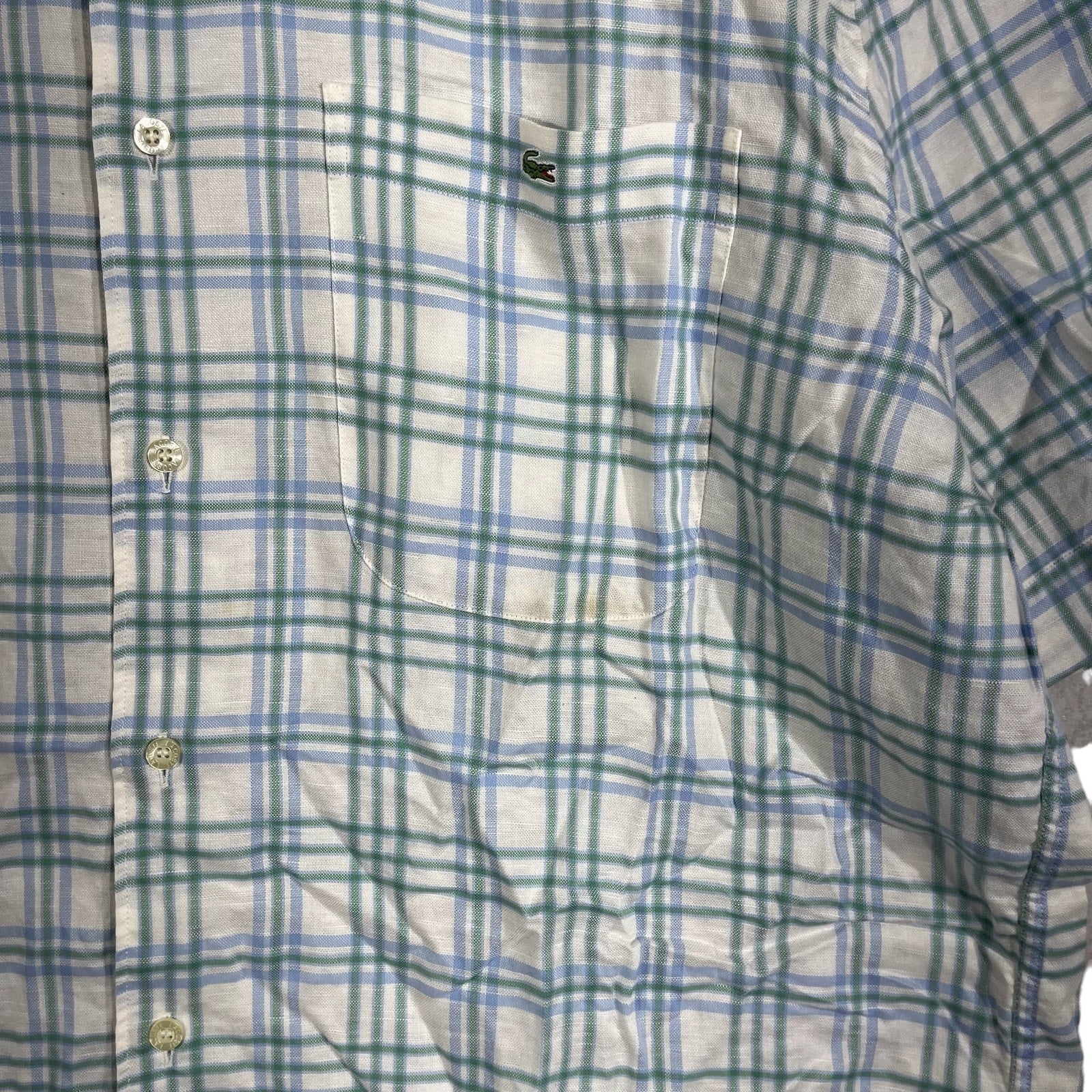 Collection of Lacoste Plaid Short Sleeve Button Up in a gallery layout