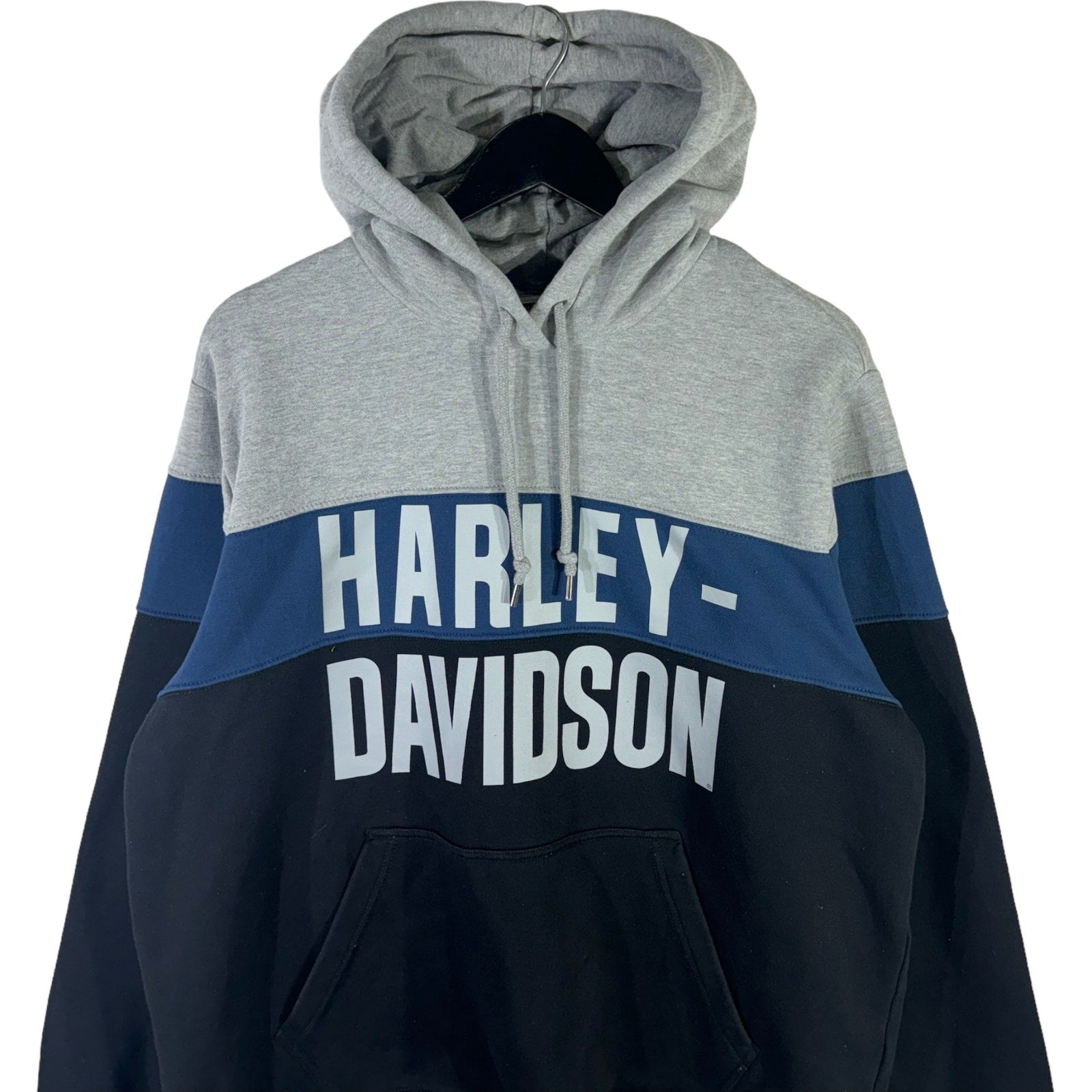 Collection of Harley Davidson Color Block Spellout Hoodie in a gallery layout