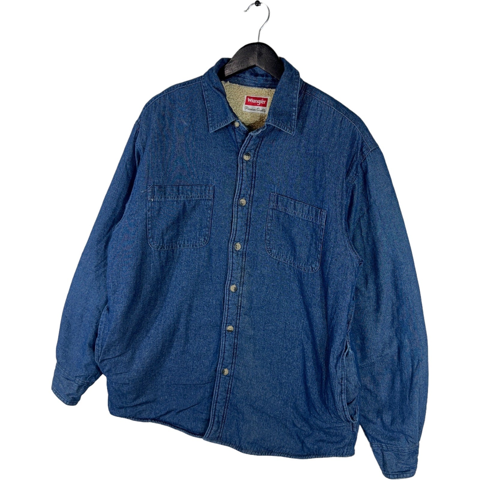 Collection of Wrangler Sherpa Lined Denim Button Up Jacket in a gallery layout