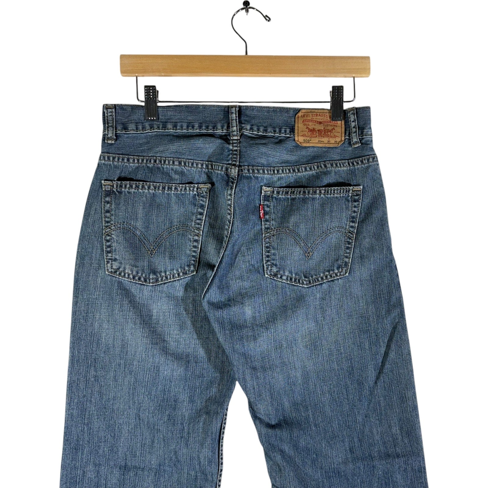 Collection of Youth Levi's 505 Denim Straight Leg Jeans 20 Reg in a gallery layout