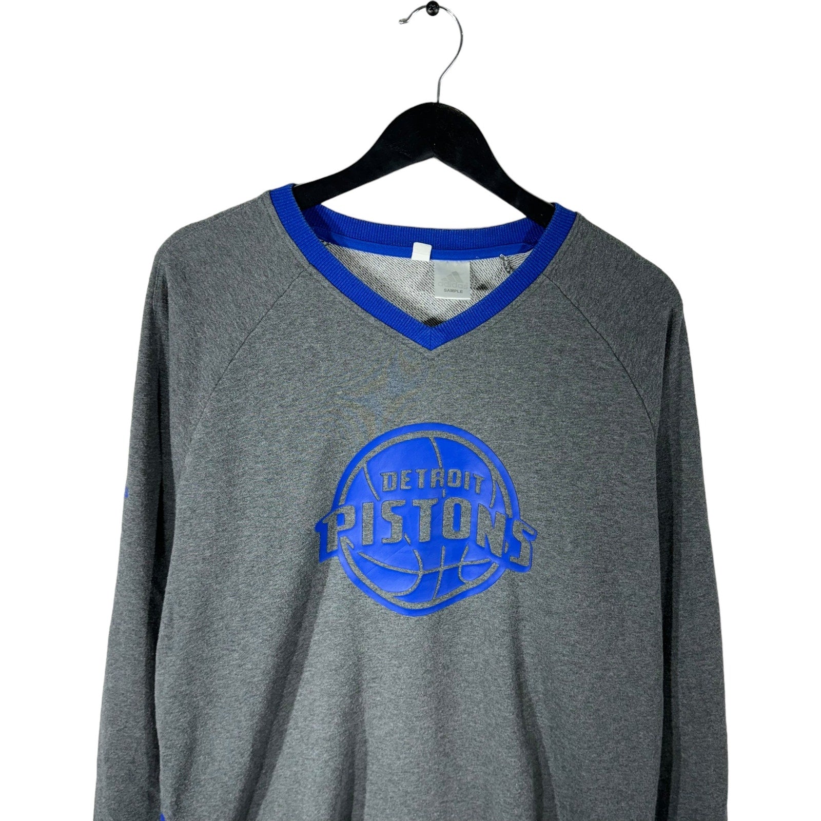 Collection of Sample Adidas Detroit Pistons V-Neck NBA Crewneck in a gallery layout