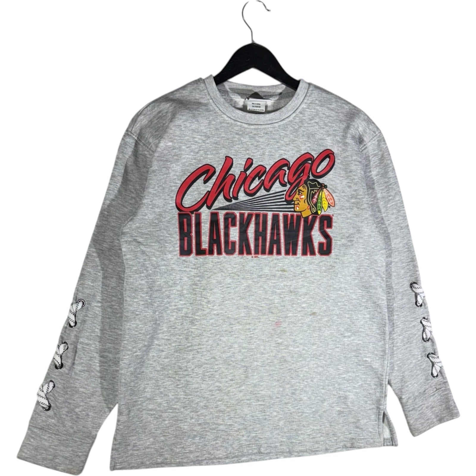 Collection of Women's Chicago Blackhawks Arm Laces Crewneck in a gallery layout