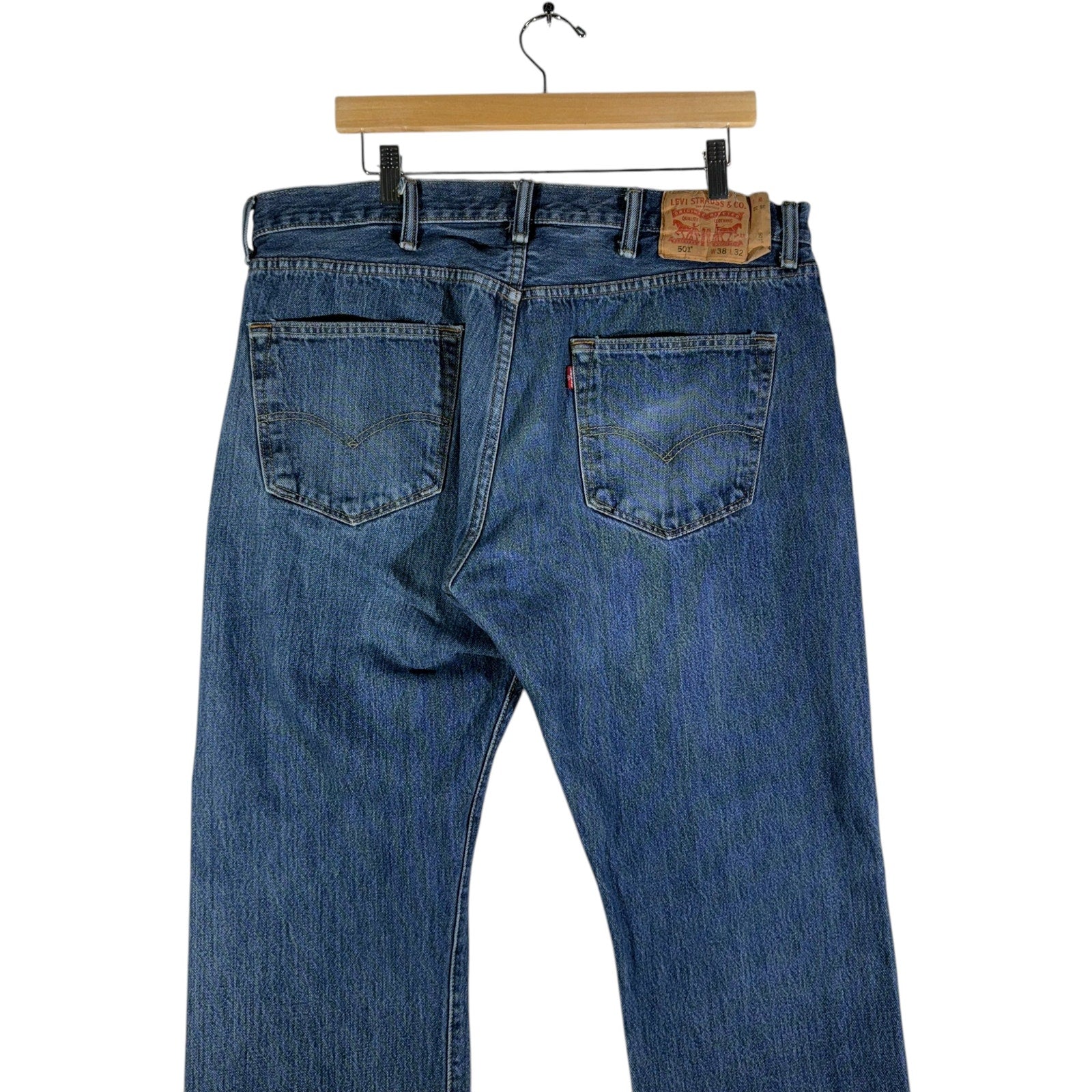 Collection of Levi's 501 5 Pocket Denim Straight Leg Jeans 38x32 in a gallery layout