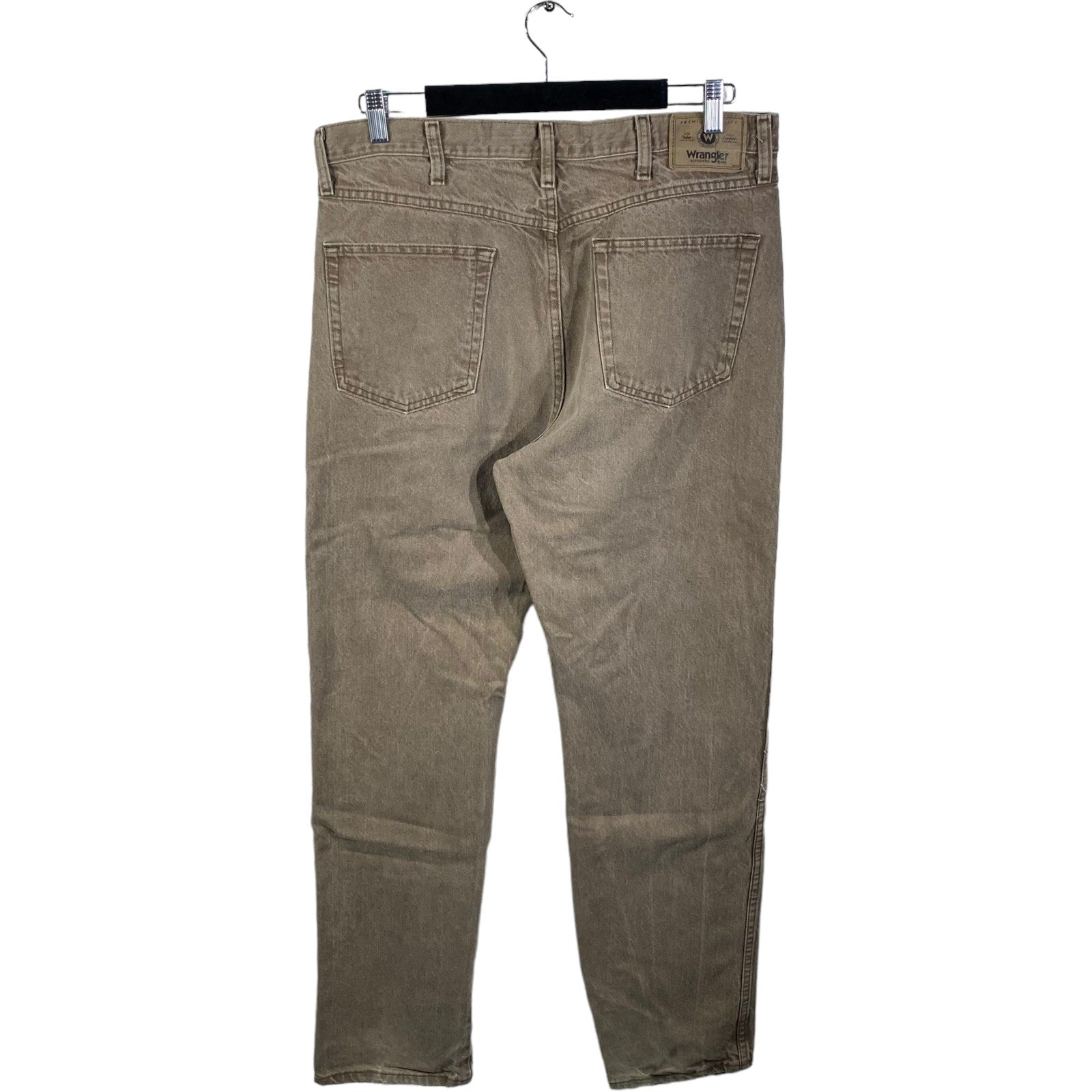 Collection of Wrangler Brown Denim Straight Leg Jeans 36x34 in a gallery layout