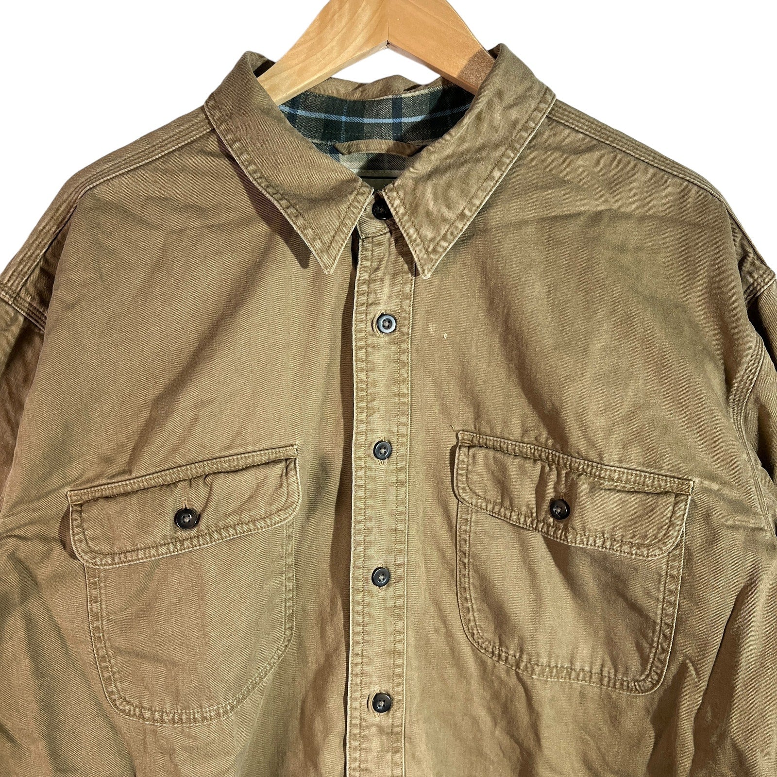 Collection of L.L.Bean Flannel Lined Cotton Long Sleeve Button Down in a gallery layout