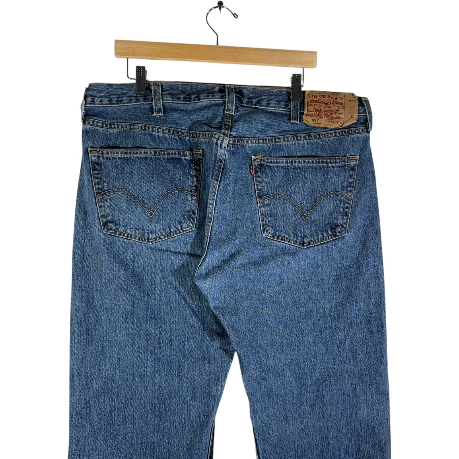 Collection of Levi Strauss 501 Denim Straight Leg Jeans 39 x 31.5 in a gallery layout