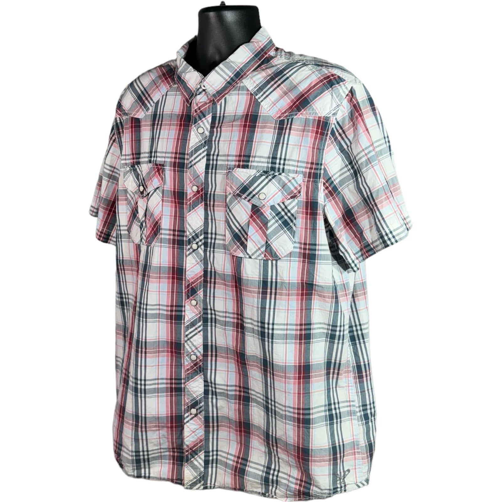 Collection of American Eagle Checkered Short Sleeve Button Up in a gallery layout