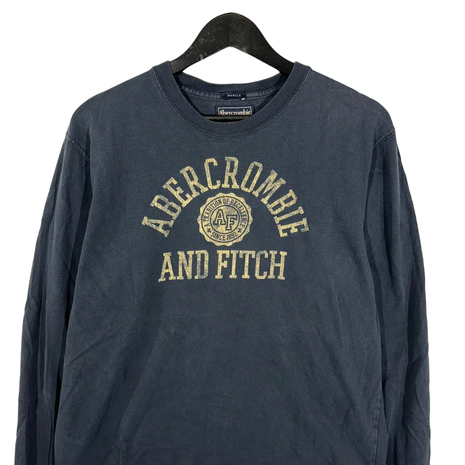 Collection of Abercrombie & Fitch Long Sleeve Spellout Tee in a gallery layout