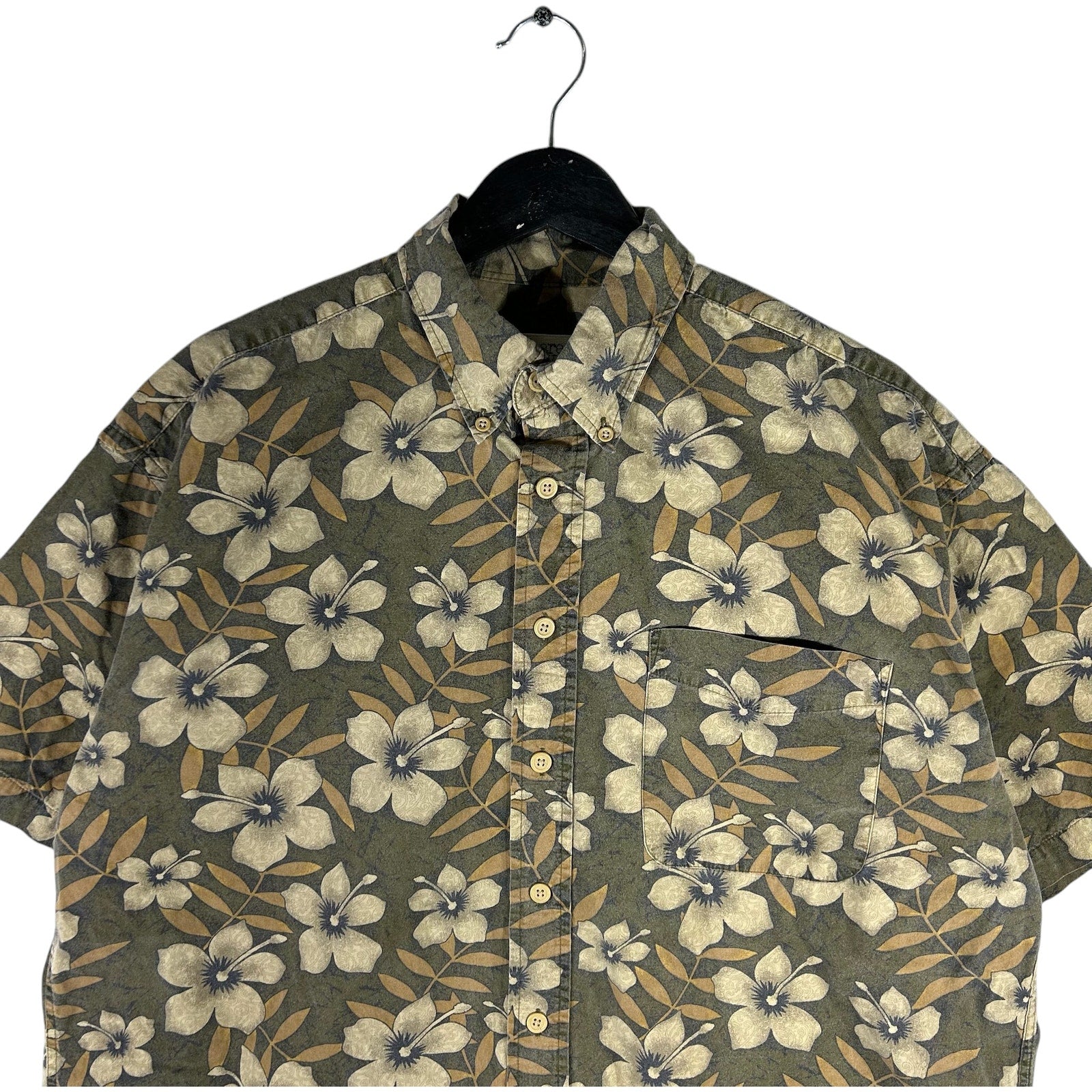 Collection of Weathered Dyed Crossings Floral Print Button Up in a gallery layout