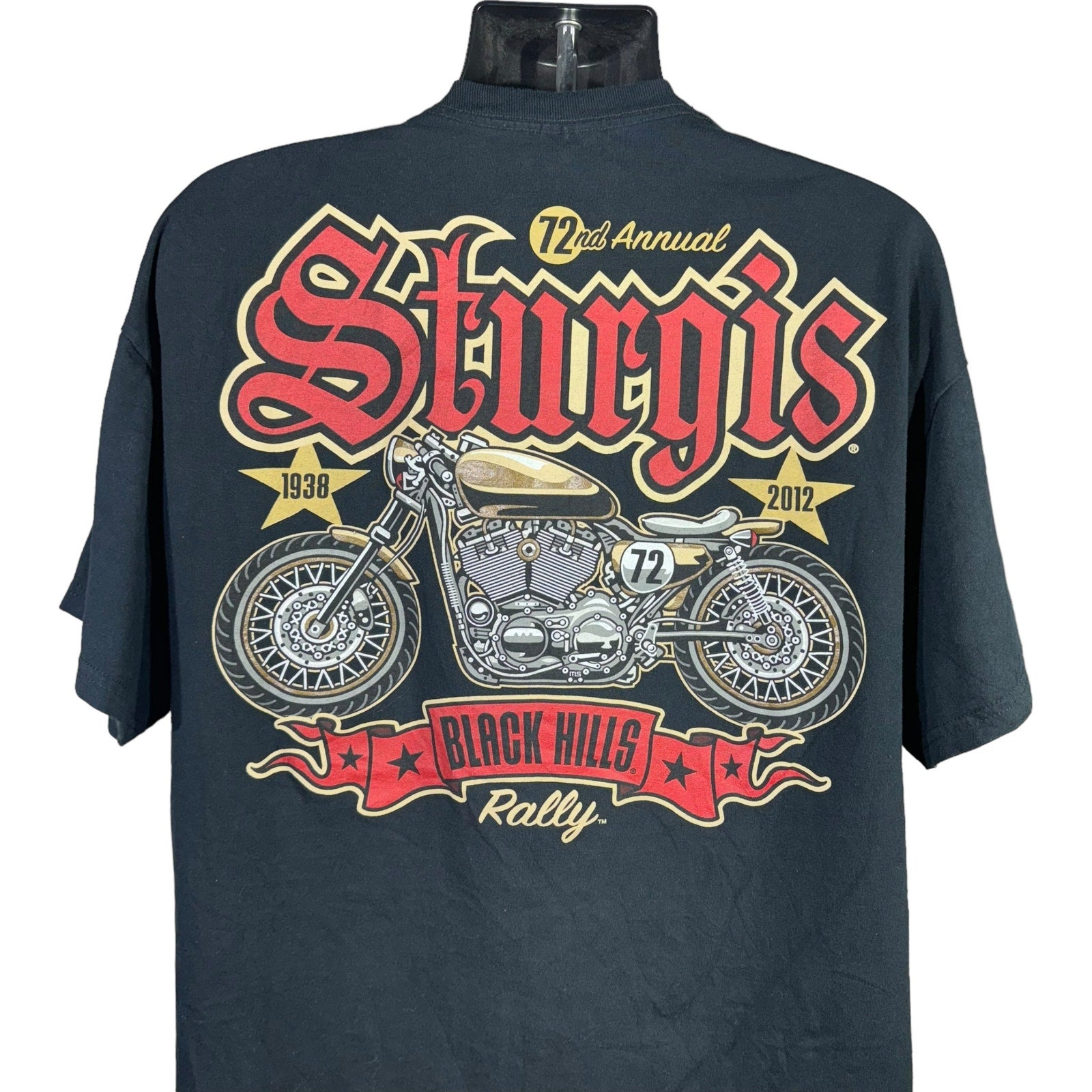 Collection of Strurgis Black Hills Rally Motorcycle Mullet Tee 2012 in a gallery layout