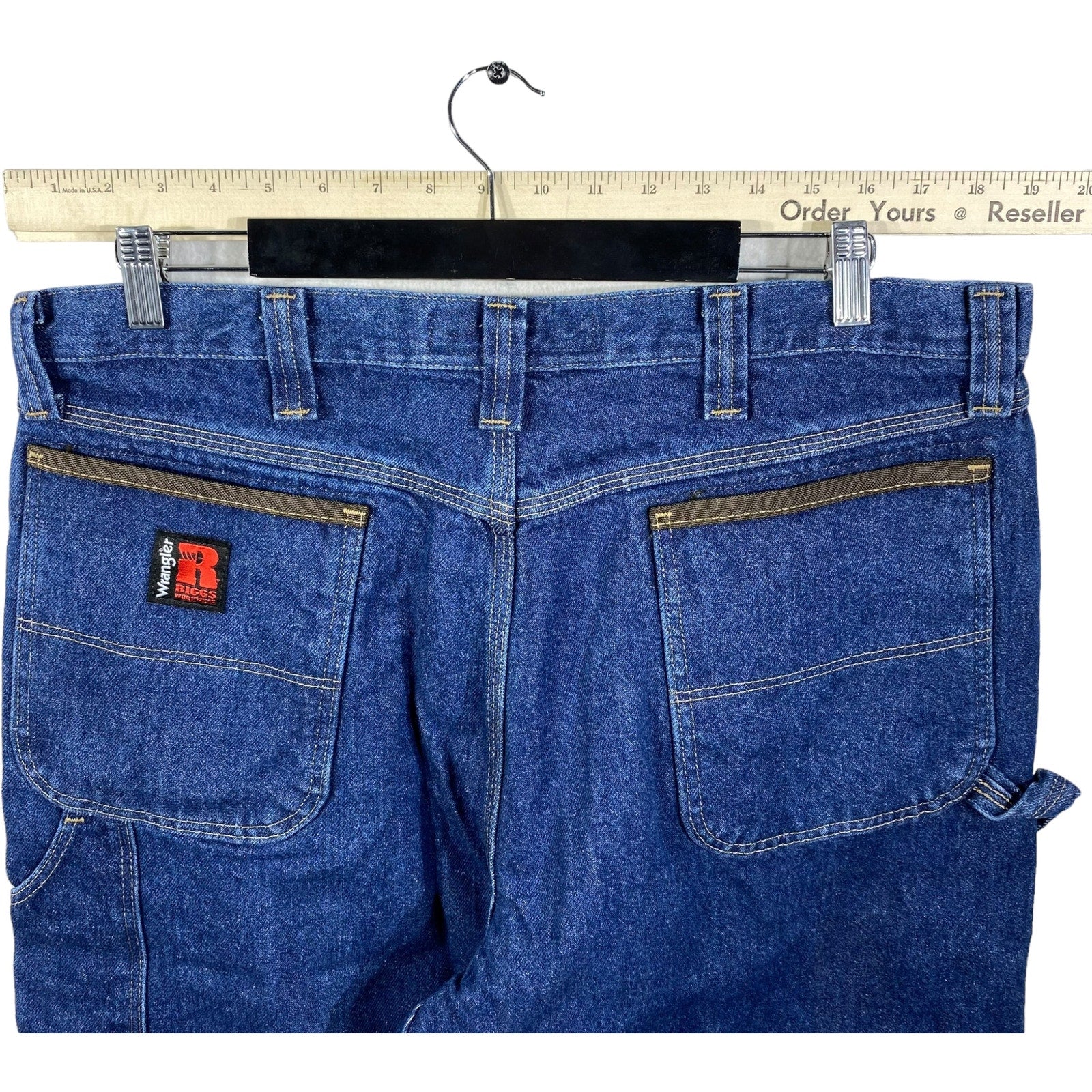 Collection of Wrangler Rigs Workwear Zip Fly Carpenter Straight Leg Denim Pants in a gallery layout