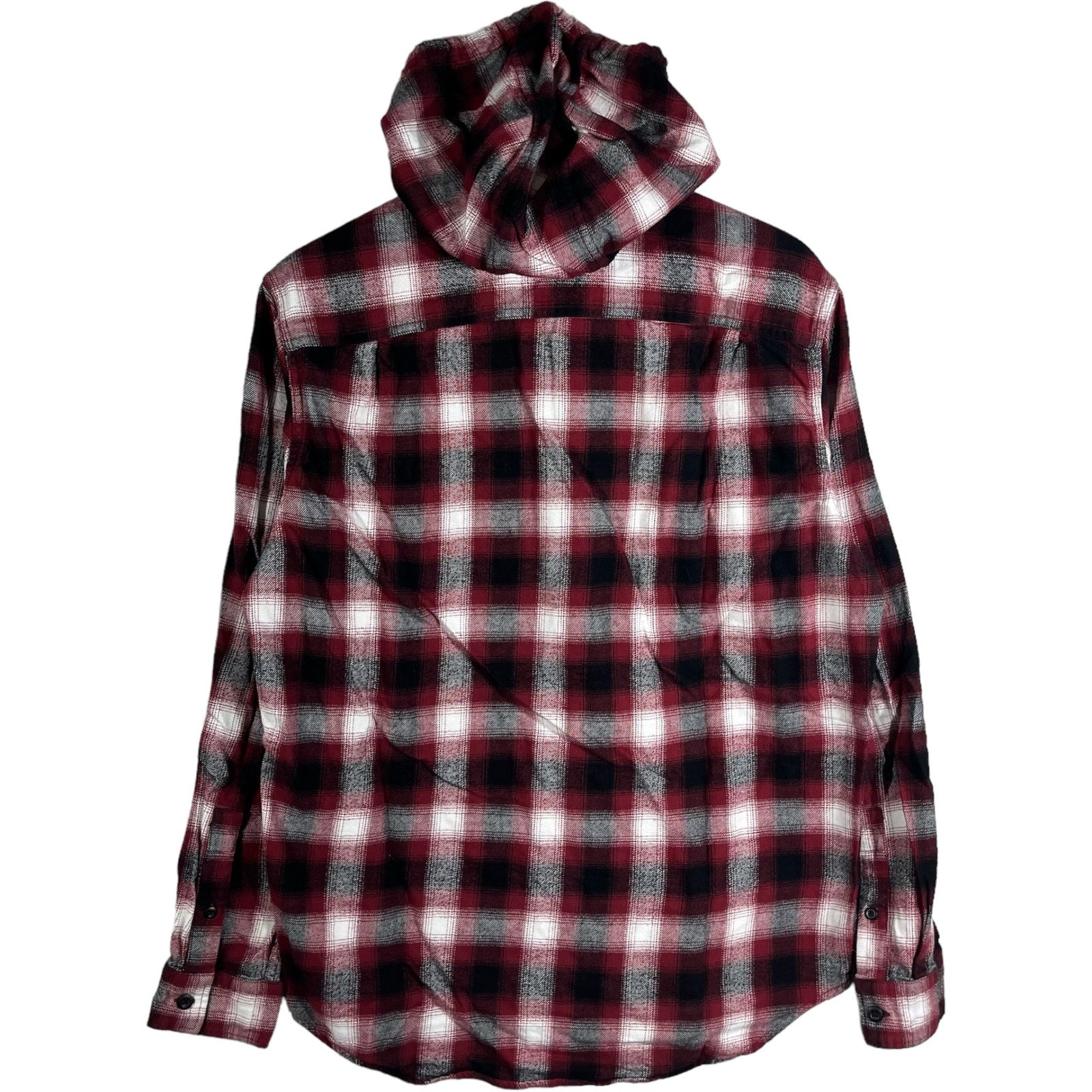 Collection of American Eagle Plaid Long Sleeve Hooded Flannel in a gallery layout