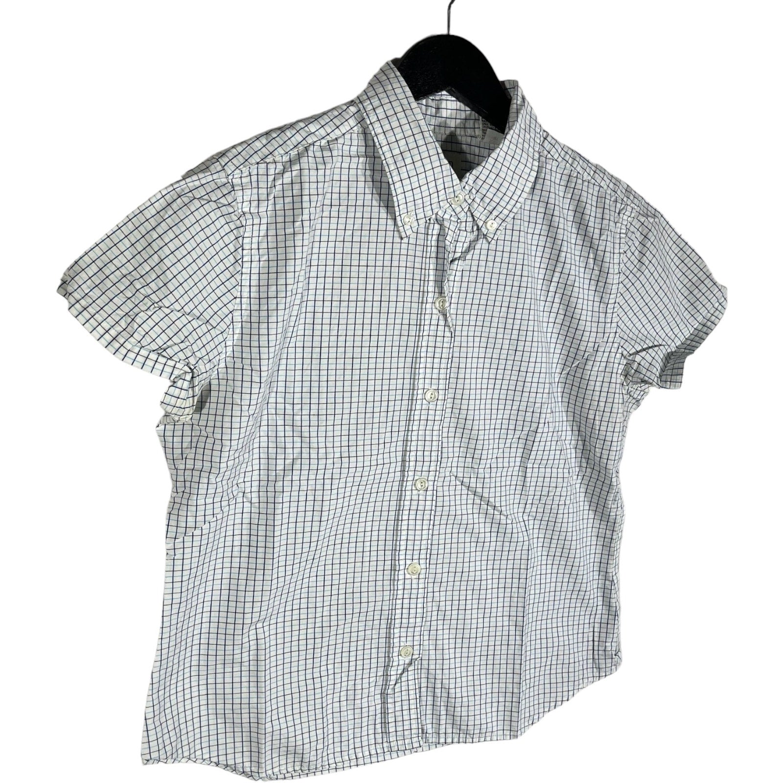 Collection of Women's Gap Button Down Checkered Short Sleeve Dress Shirt in a gallery layout