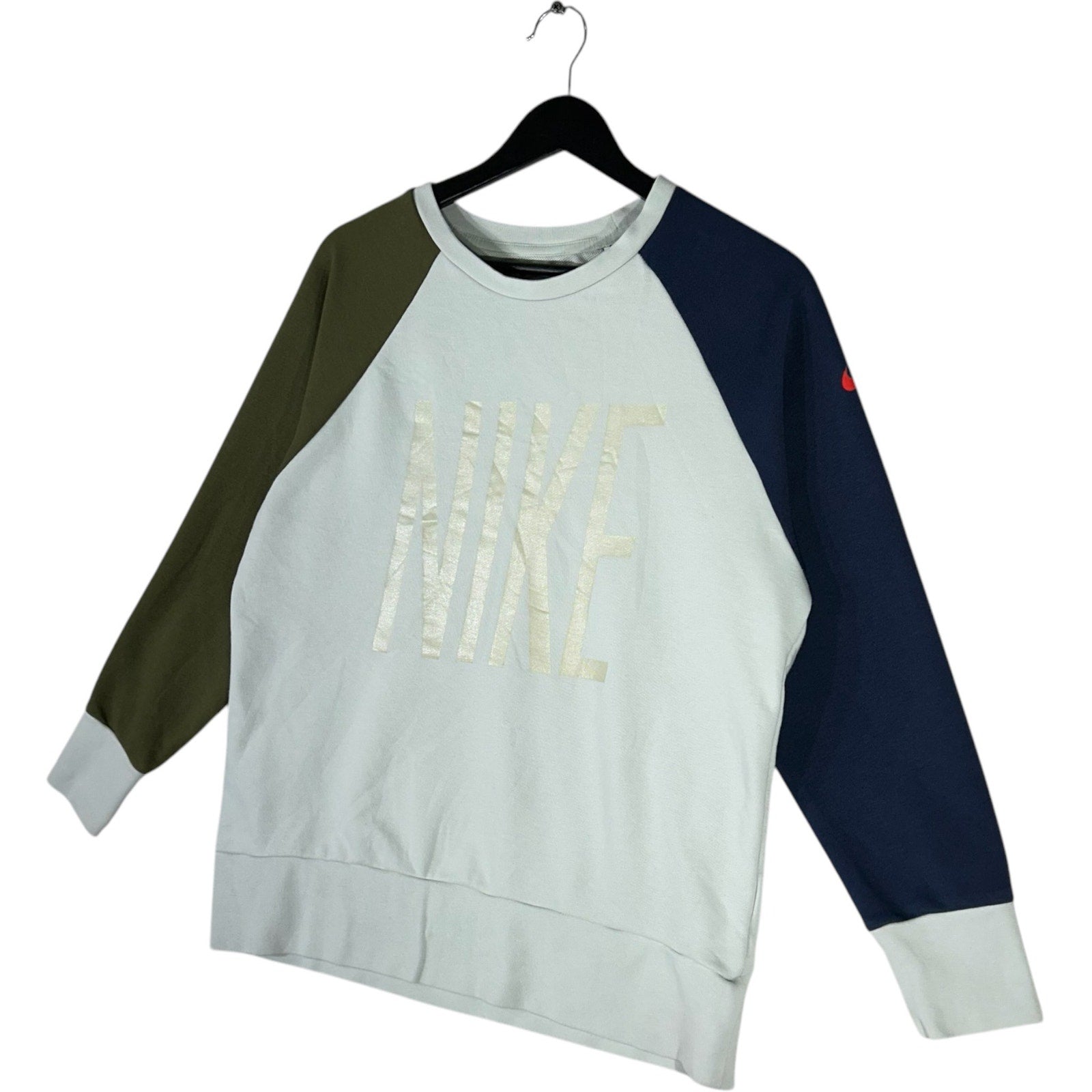 Collection of Nike Big Spell Out Colorblock Dri Fit Crewneck in a gallery layout