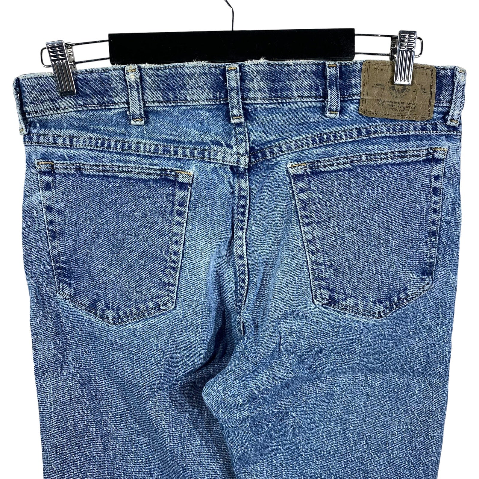 Collection of Wrangler Straight Leg Denim Jeans 34 x 29 in a gallery layout