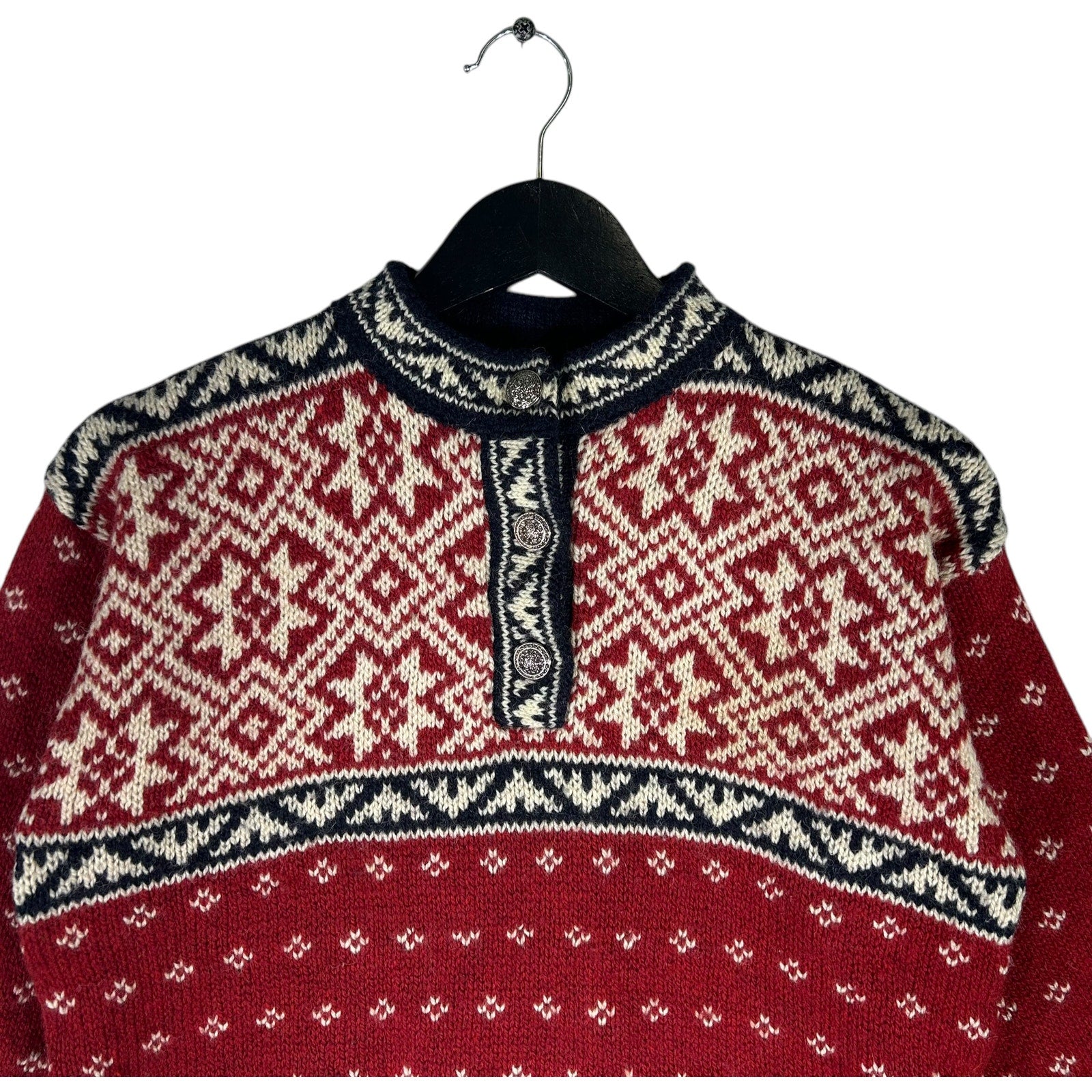 Collection of Women's L.L. Bean Quarter Button Geometric Sweater in a gallery layout