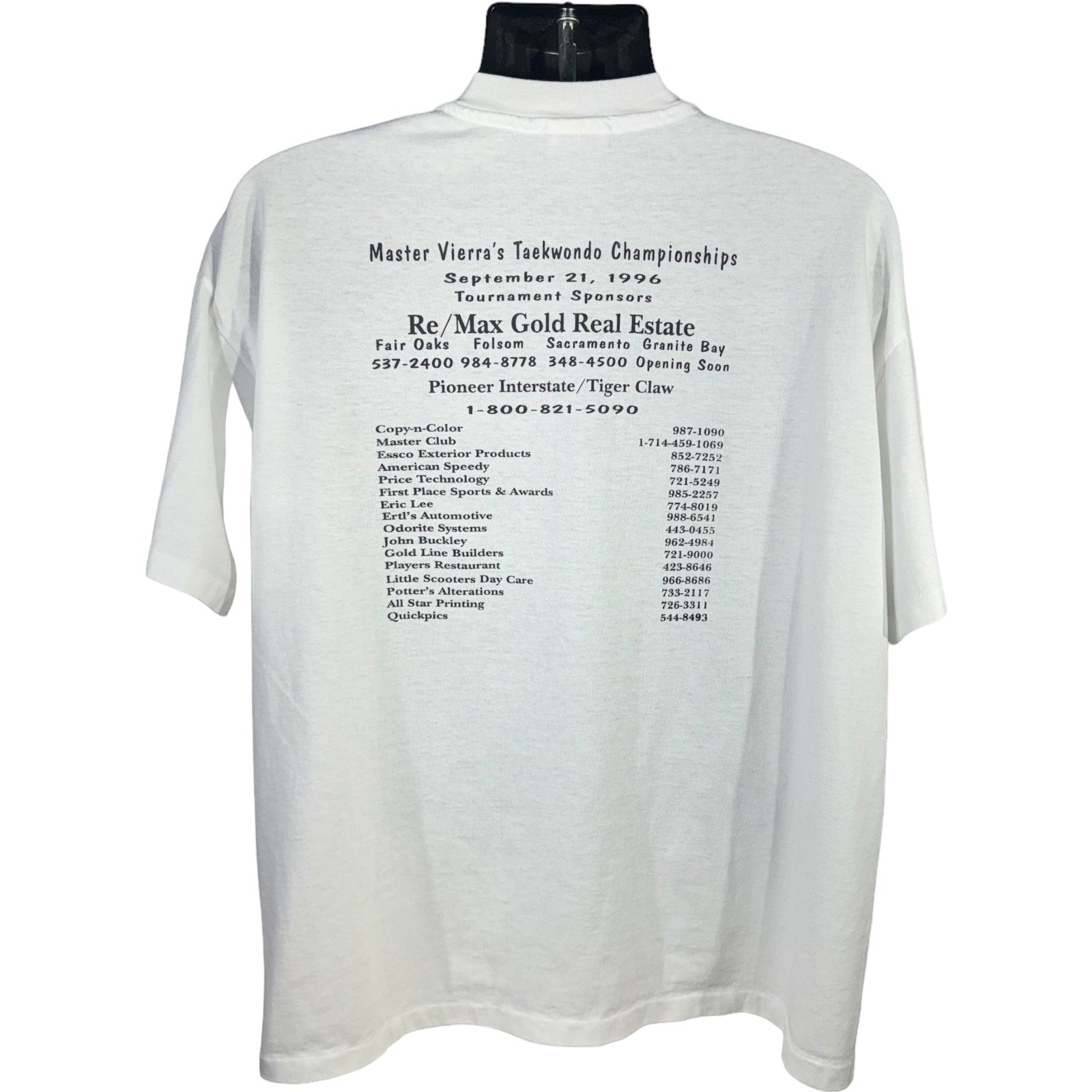 Collection of Vintage Master Vierra's Taekwondo Championships Tee 1996 in a gallery layout