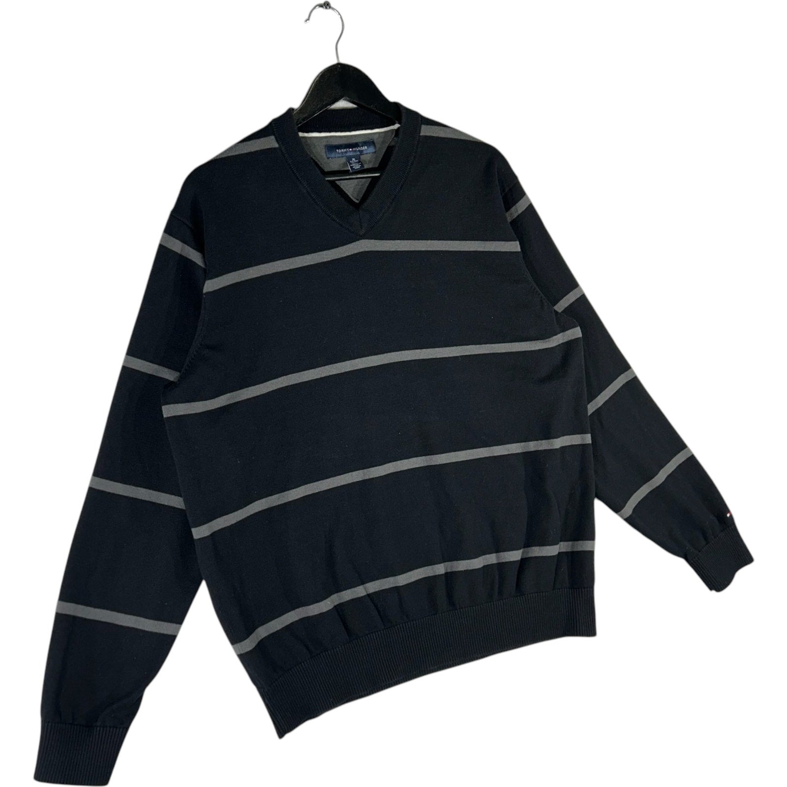 Collection of Tommy Hilfiger Striped V Neck Sweater in a gallery layout