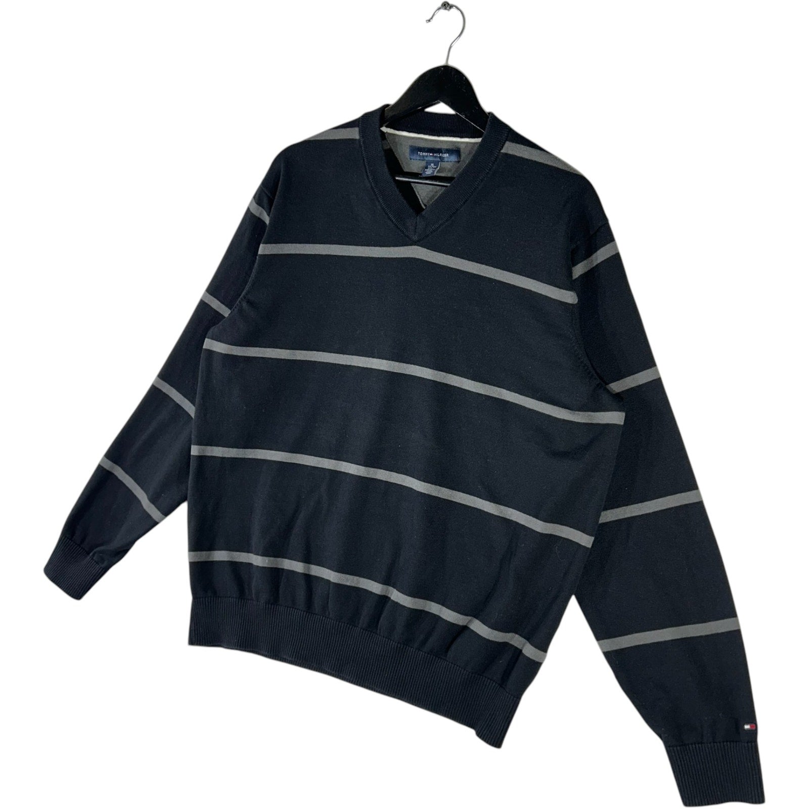 Collection of Tommy Hilfiger Striped V Neck Sweater in a gallery layout