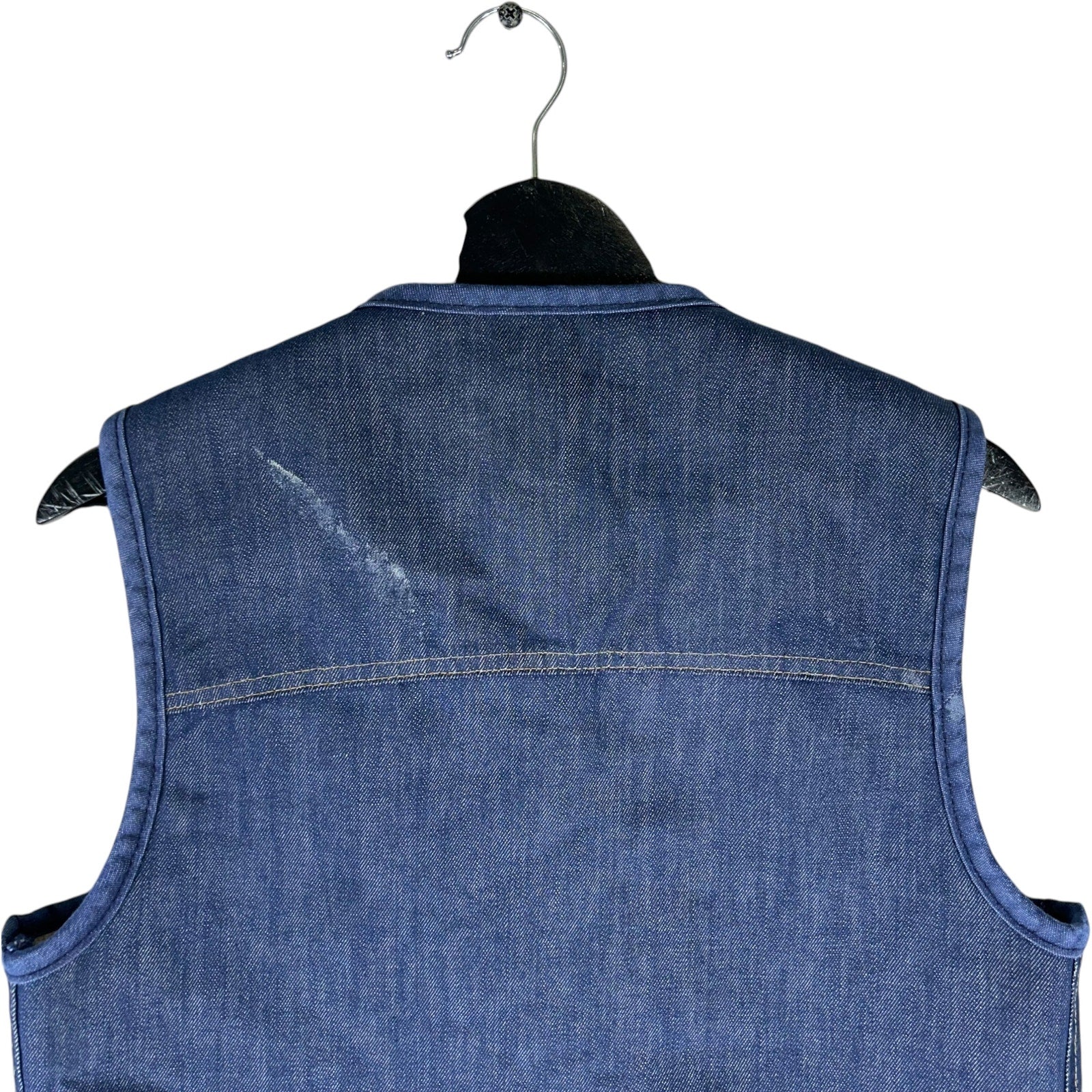 Collection of Denim Sherpa Lined Button Up Vest in a gallery layout