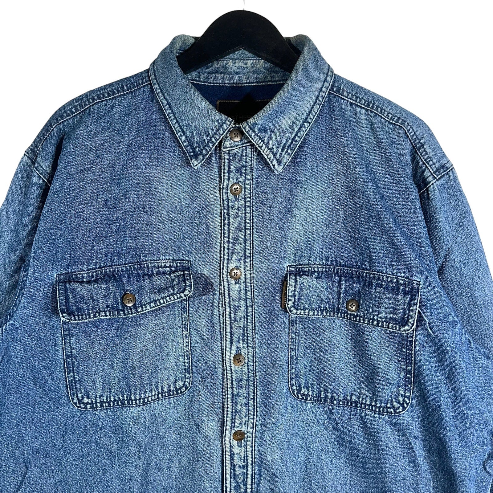 Collection of Weatherproof Fleece Lined Denim Button Down in a gallery layout