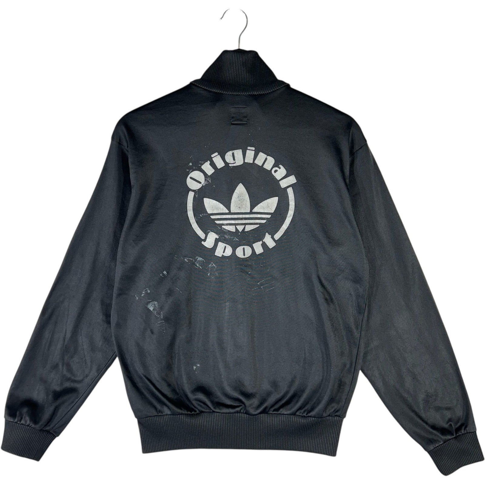 Collection of Adidas Front and Back Spellout Track Full Zip Windbreaker in a gallery layout