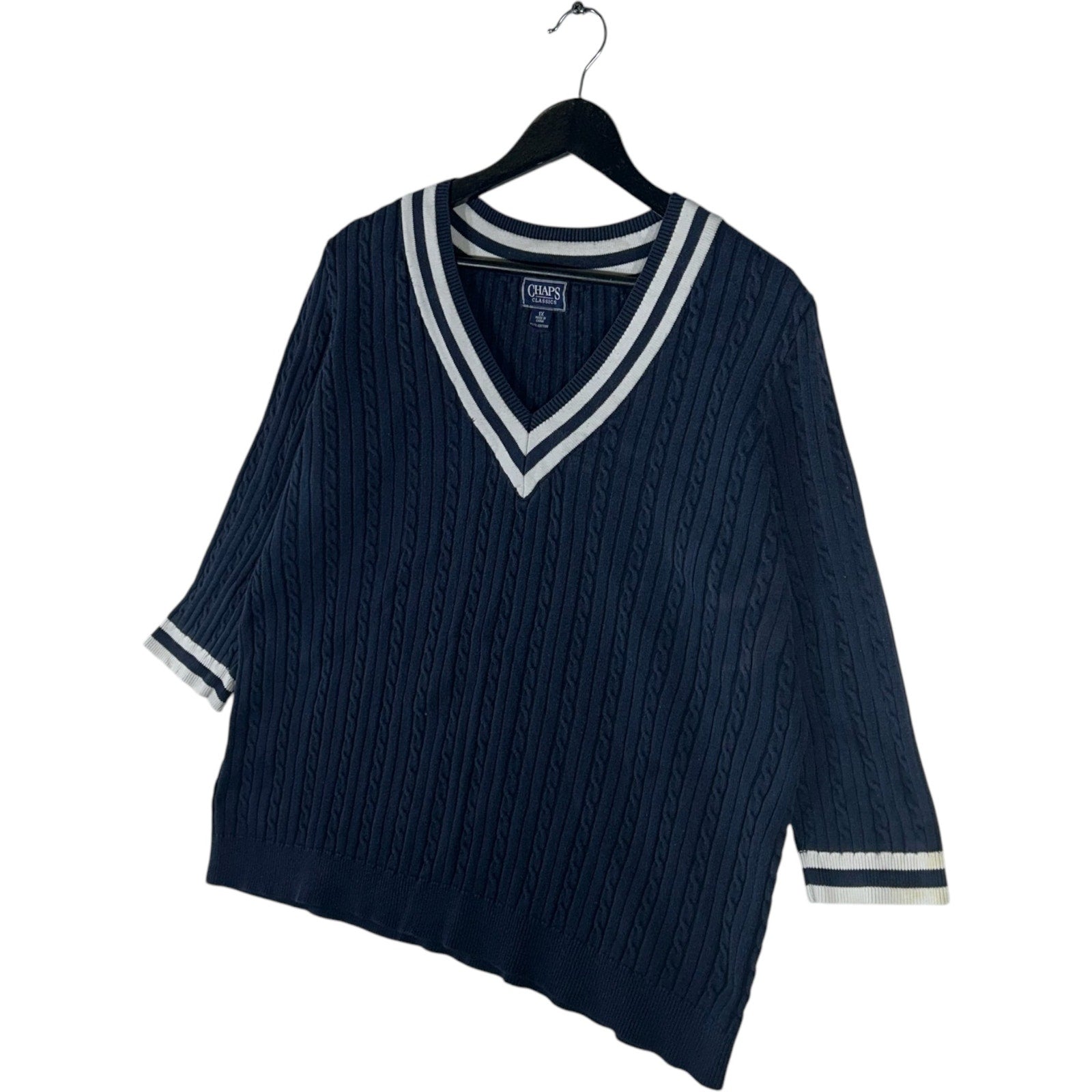 Collection of Women's Chaps 3/4 Sleeve V-Neck Sweater in a gallery layout