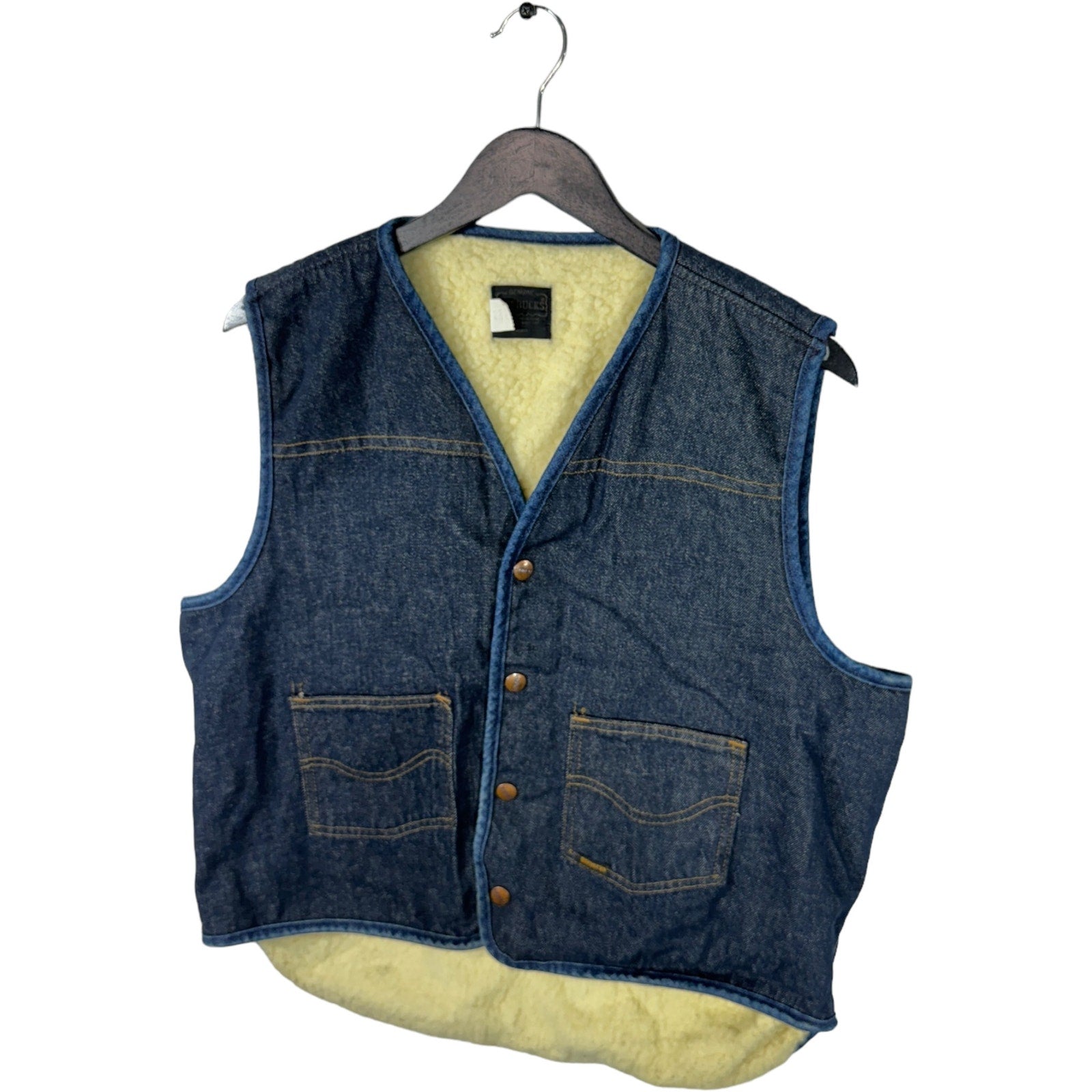 Collection of Vintage Roebucks Sherpa Lined Denim Vest in a gallery layout