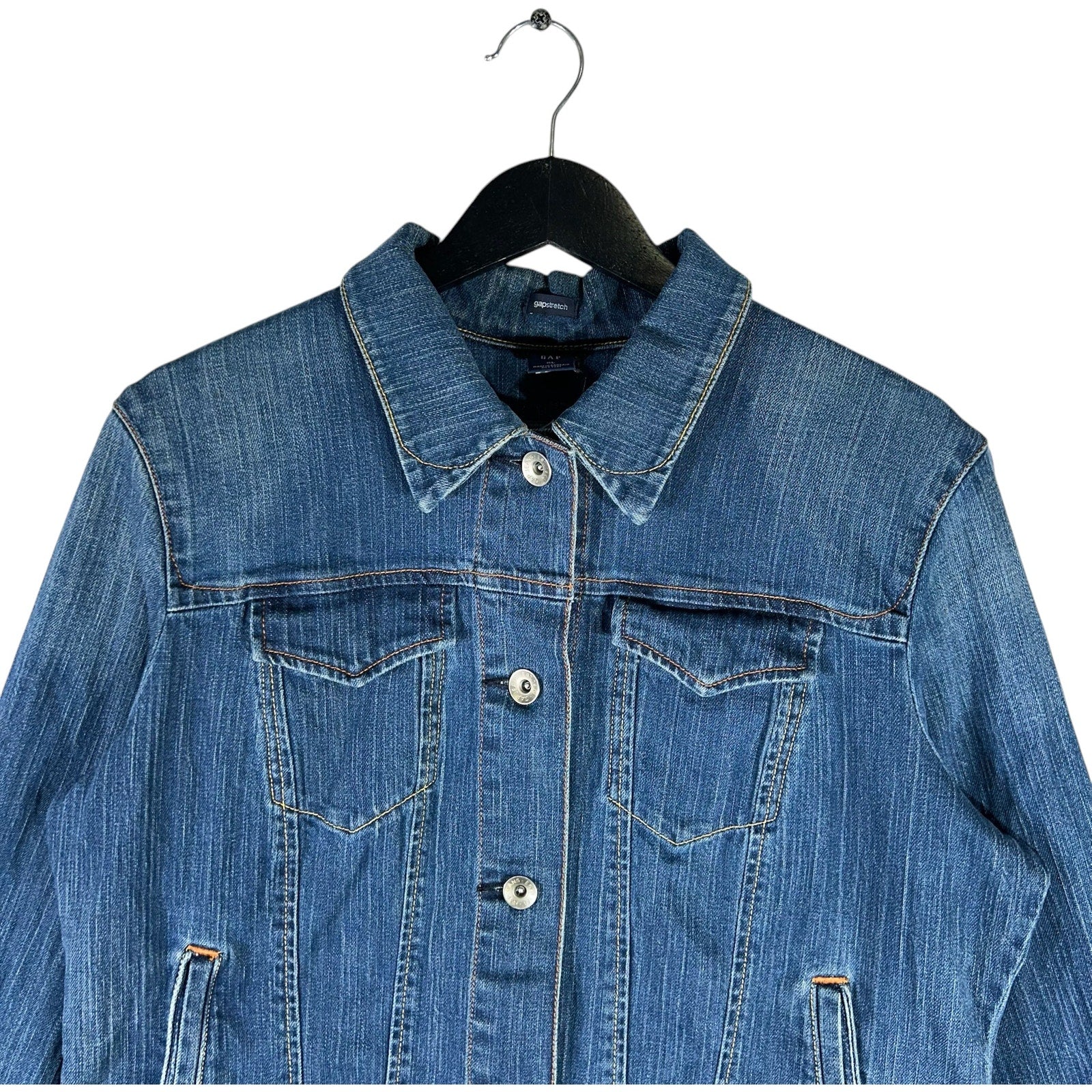 Collection of Women's Gap Button Down Denim Jacket in a gallery layout