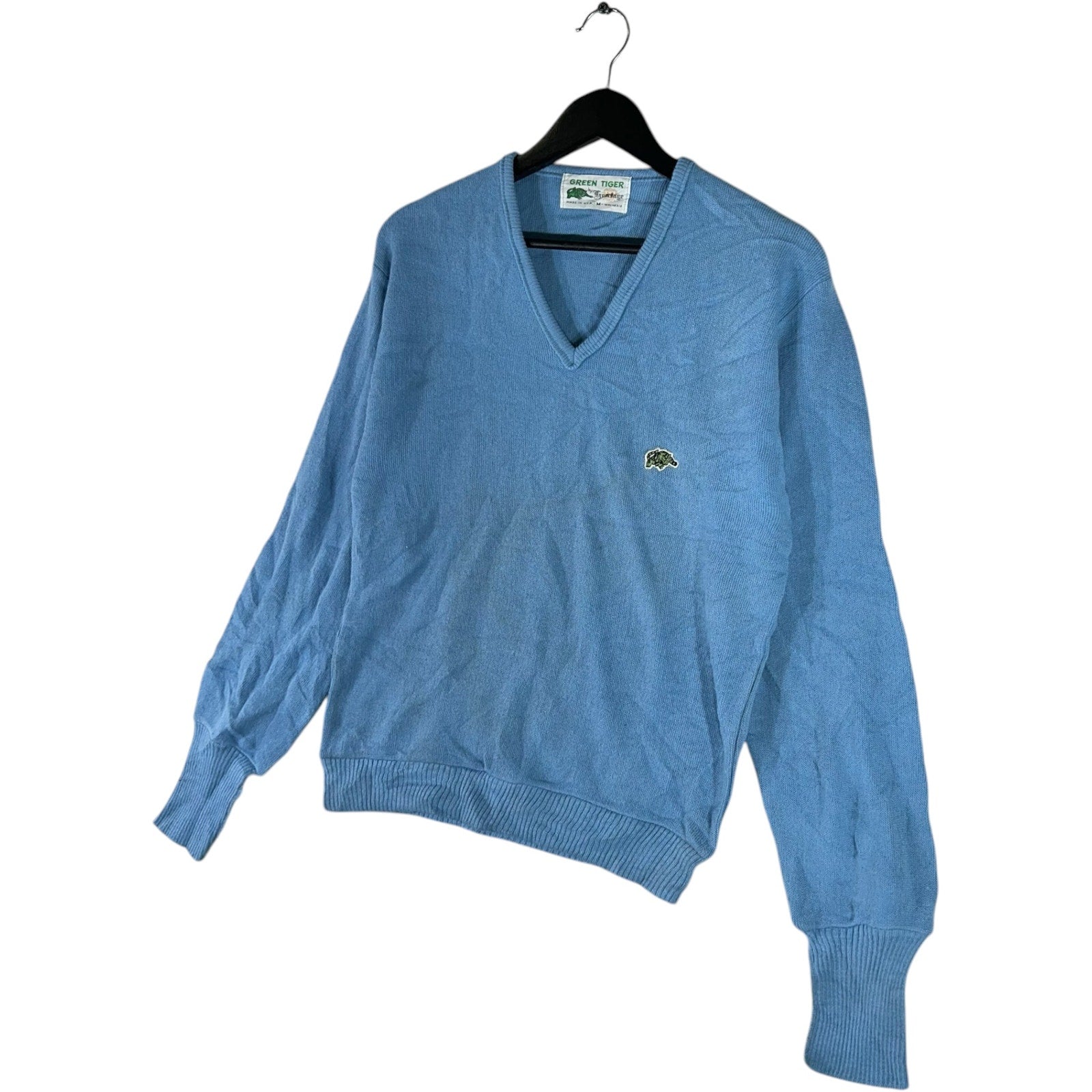 Collection of Vintage Green Tiger by Heritage Knit V-Neck Sweater in a gallery layout