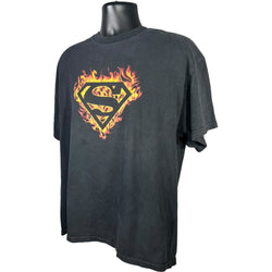 Collection of Vintage Superman Flaming Chest Logo Tee in a gallery layout