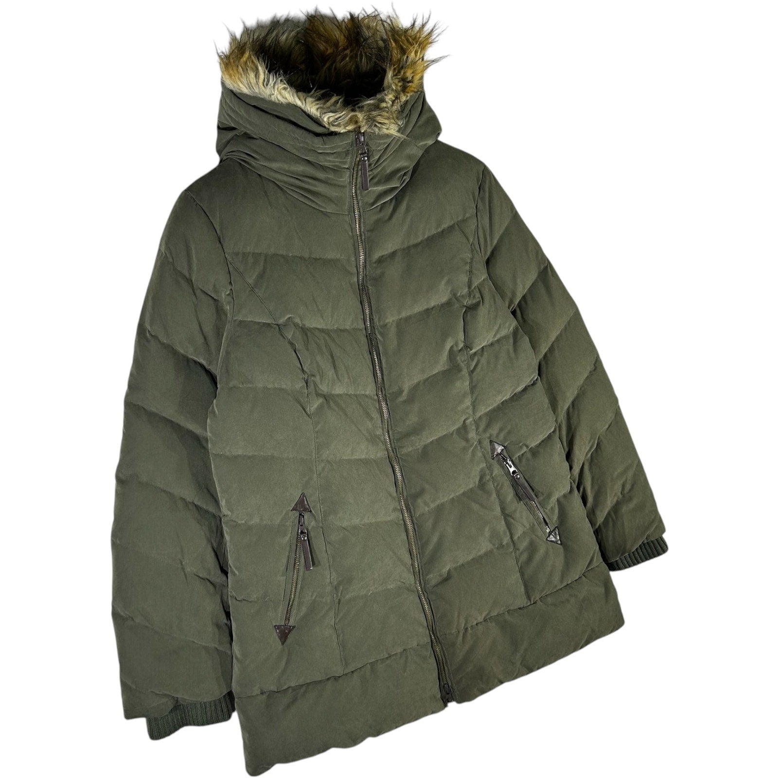 Collection of Women's DKNY Fur Hood Full Zip Puffer Jacket in a gallery layout