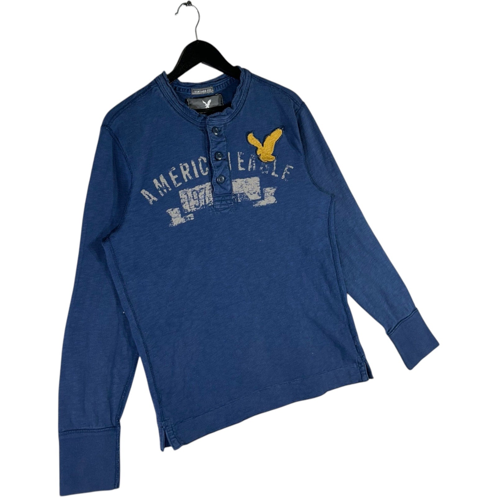 Collection of American Eagle Patch Spell Out Henley Long Sleeve in a gallery layout