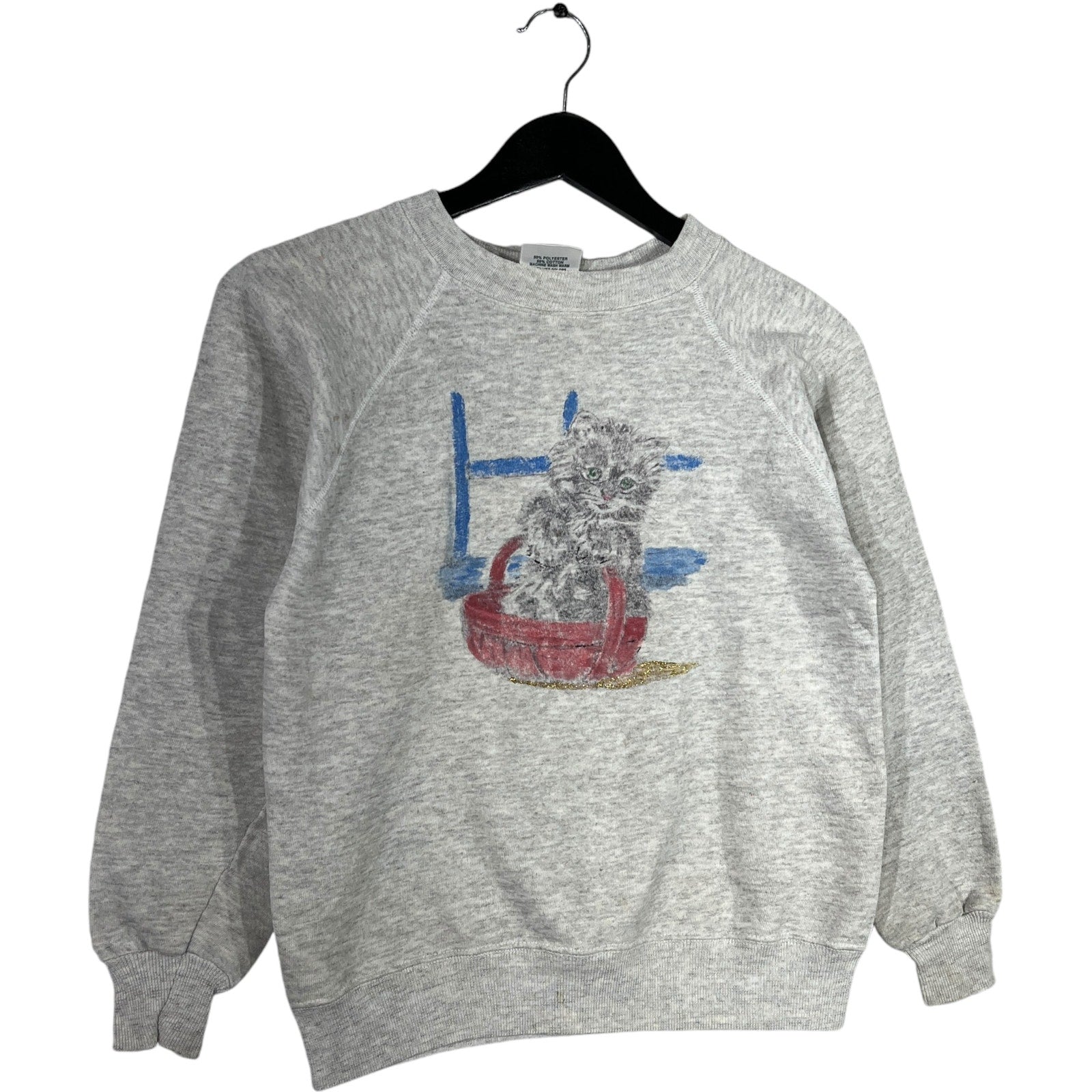 Collection of Women's Hanes Cat In a Basket Graphic Crewneck in a gallery layout