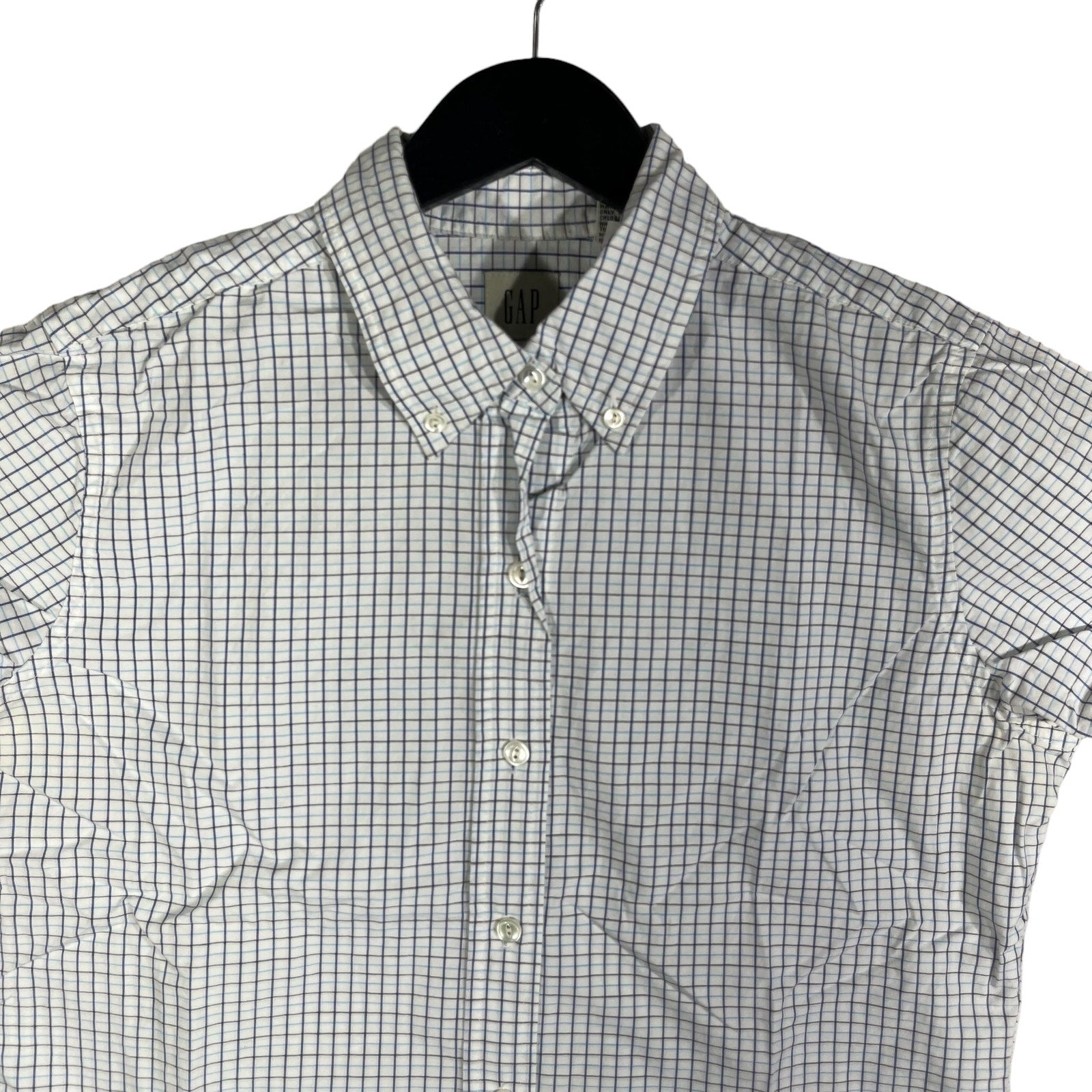 Collection of Women's Gap Button Down Checkered Short Sleeve Dress Shirt in a gallery layout