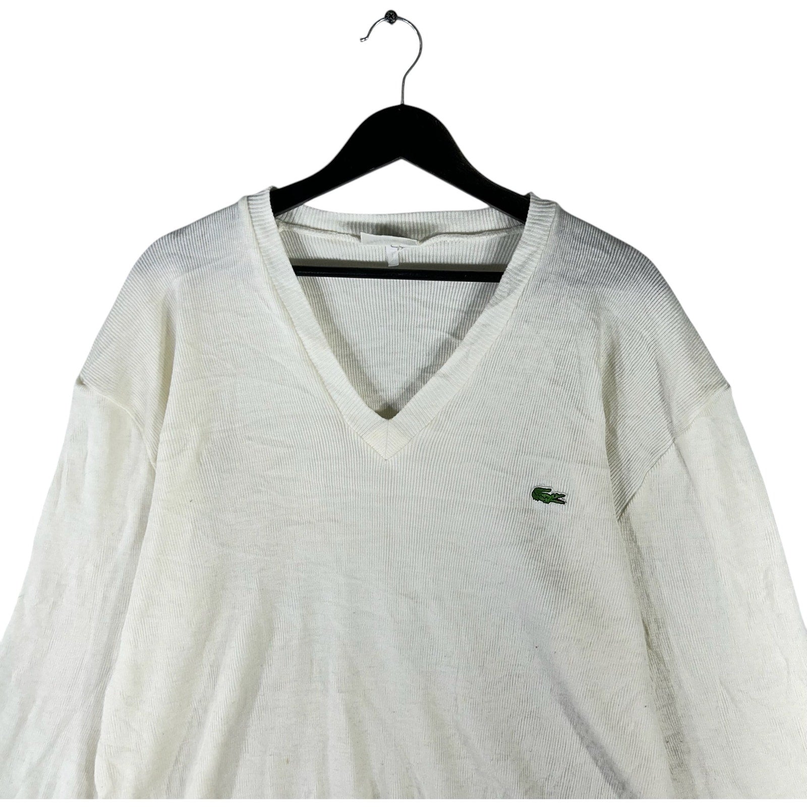 Collection of Vintage Lacoste Mini Logo V Neck Sweater in a gallery layout
