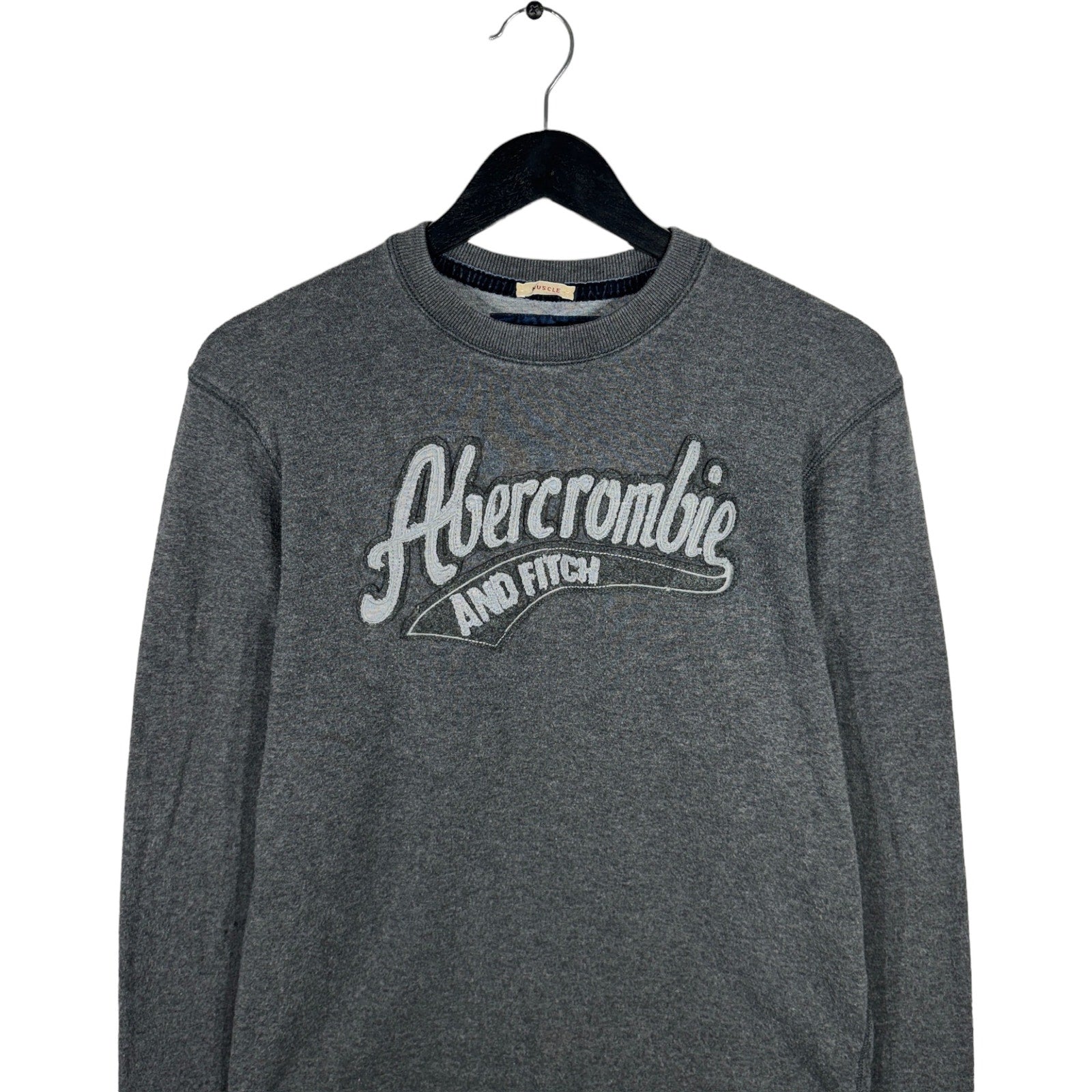 Collection of Abercrombie Embroidered Spellout Pullover Crewneck in a gallery layout