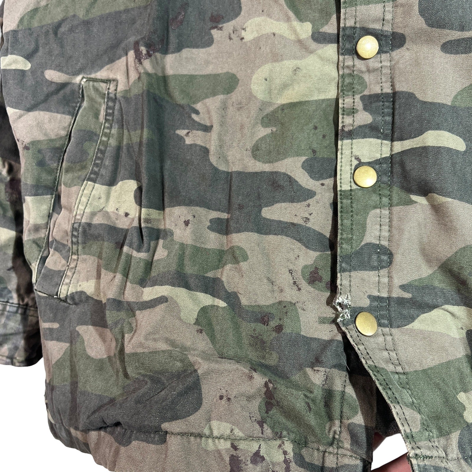 Collection of Faded Glory Hooded Button Down Camo Jacket in a gallery layout