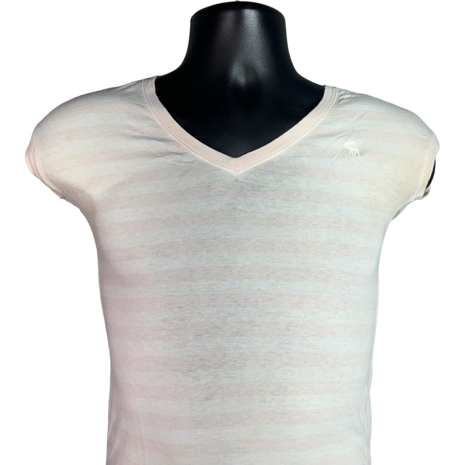 Collection of Women's Abercrombie Striped V-Neck Short Sleeve Tee in a gallery layout