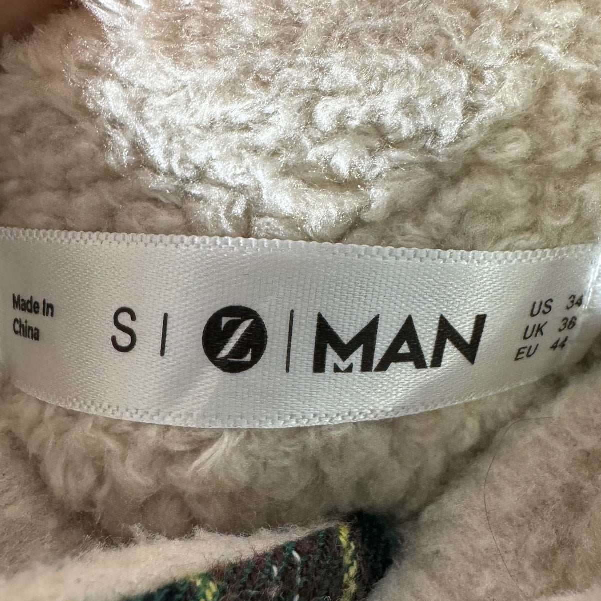 Collection of Zara Man Sherpa Lined Plaid Hooded Flannel Jacket in a gallery layout