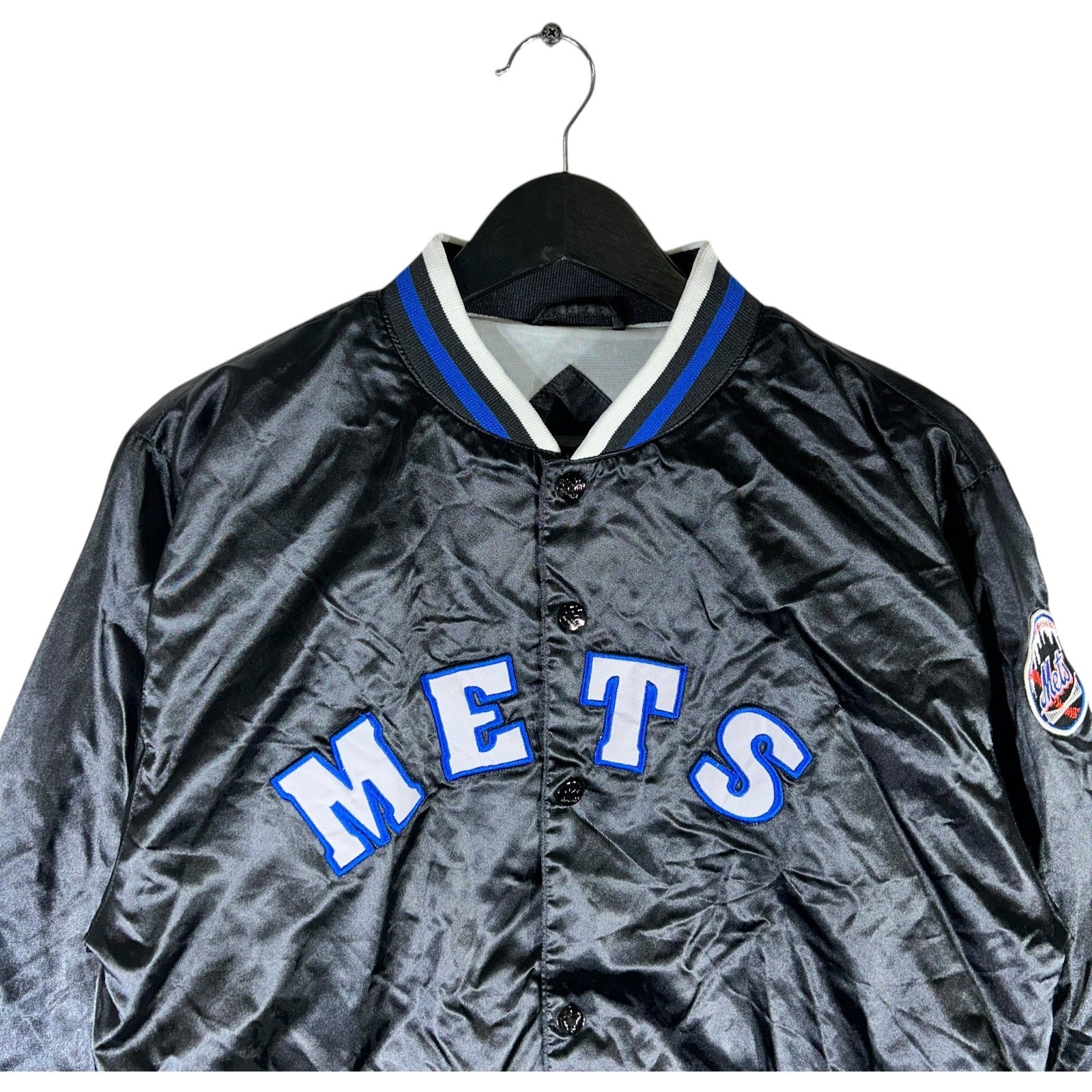 Collection of Vintage Youth Mighty Mac Sports New York Mets Satin Jacket in a gallery layout