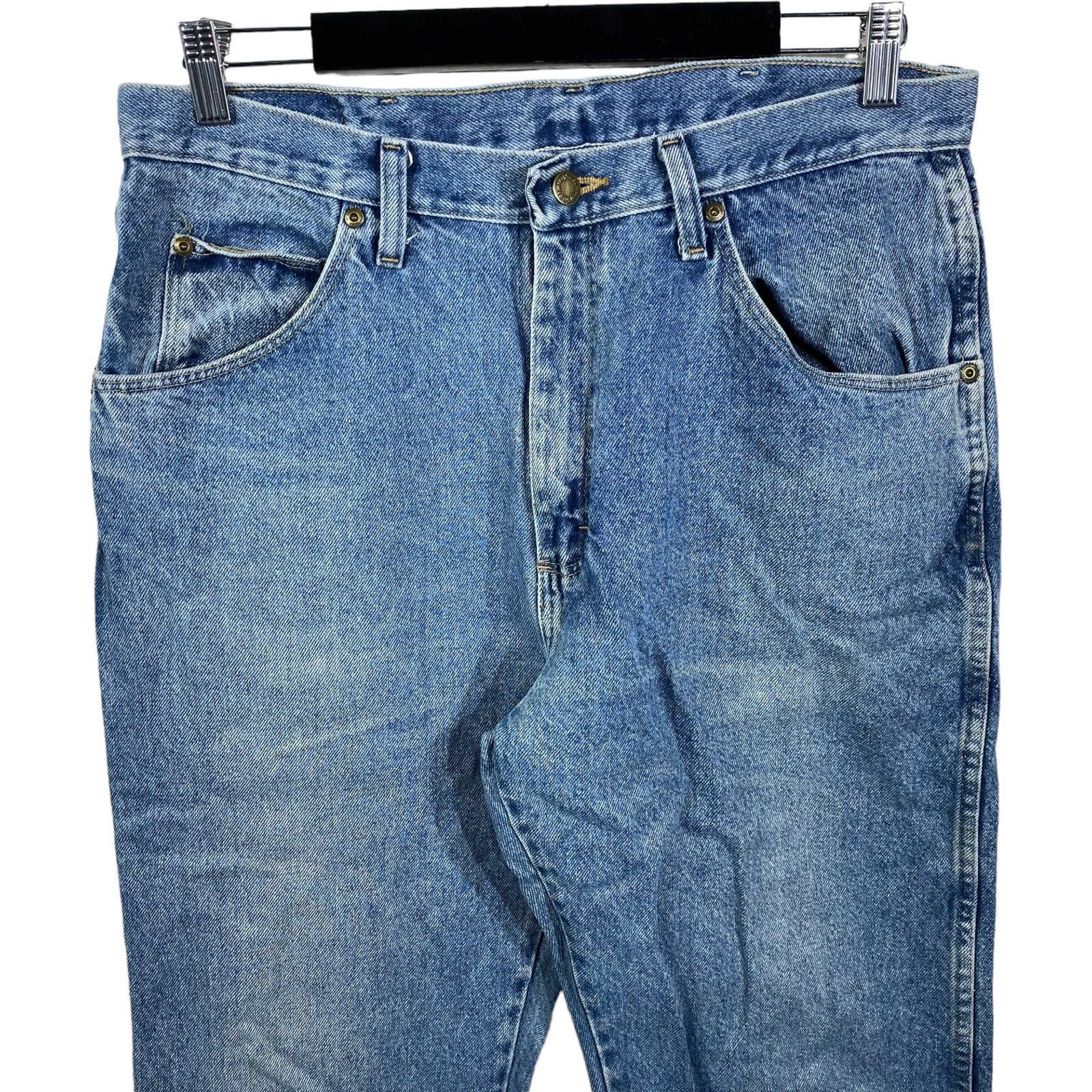 Collection of Wrangler Denim Straight Leg Jeans 34x34 in a gallery layout