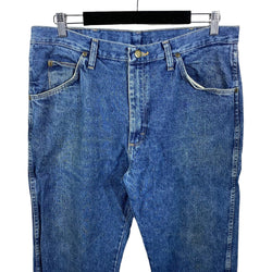 Collection of Wrangler Zip Fly Distressed Straight Leg Dark Wash Denim Pants in a gallery layout